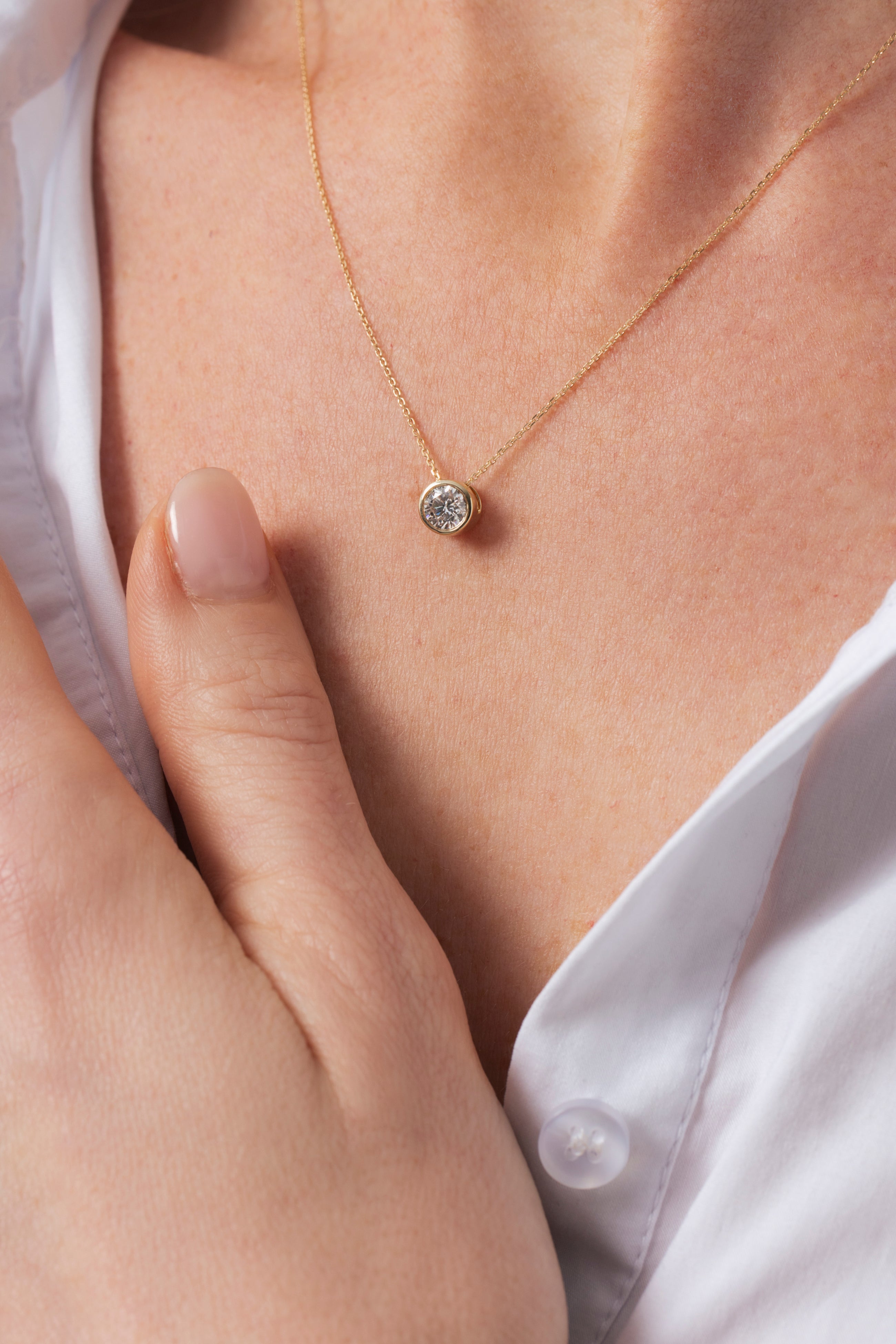 18K Bezel Set Round Diamond Solitaire Necklace