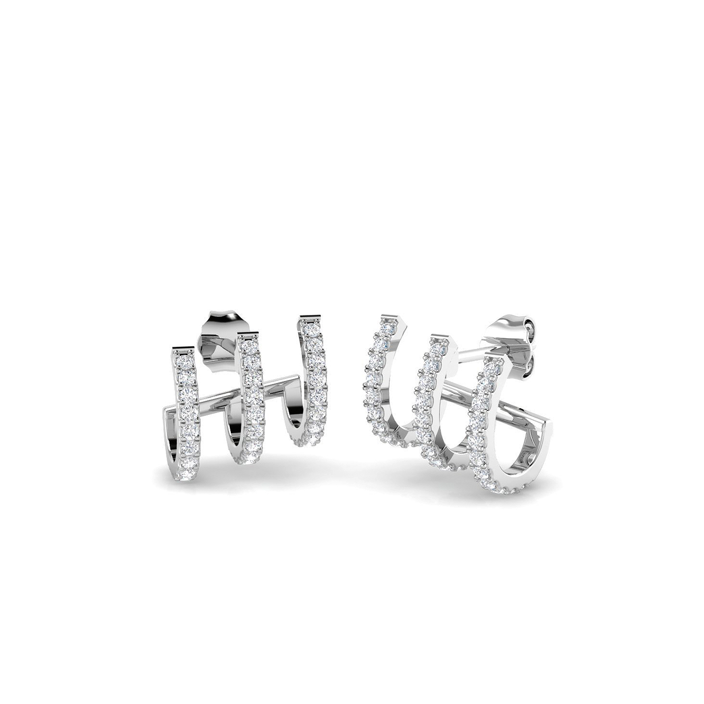 18K Natural Diamond 0.42ct Three Illusion Stack Earring Climber