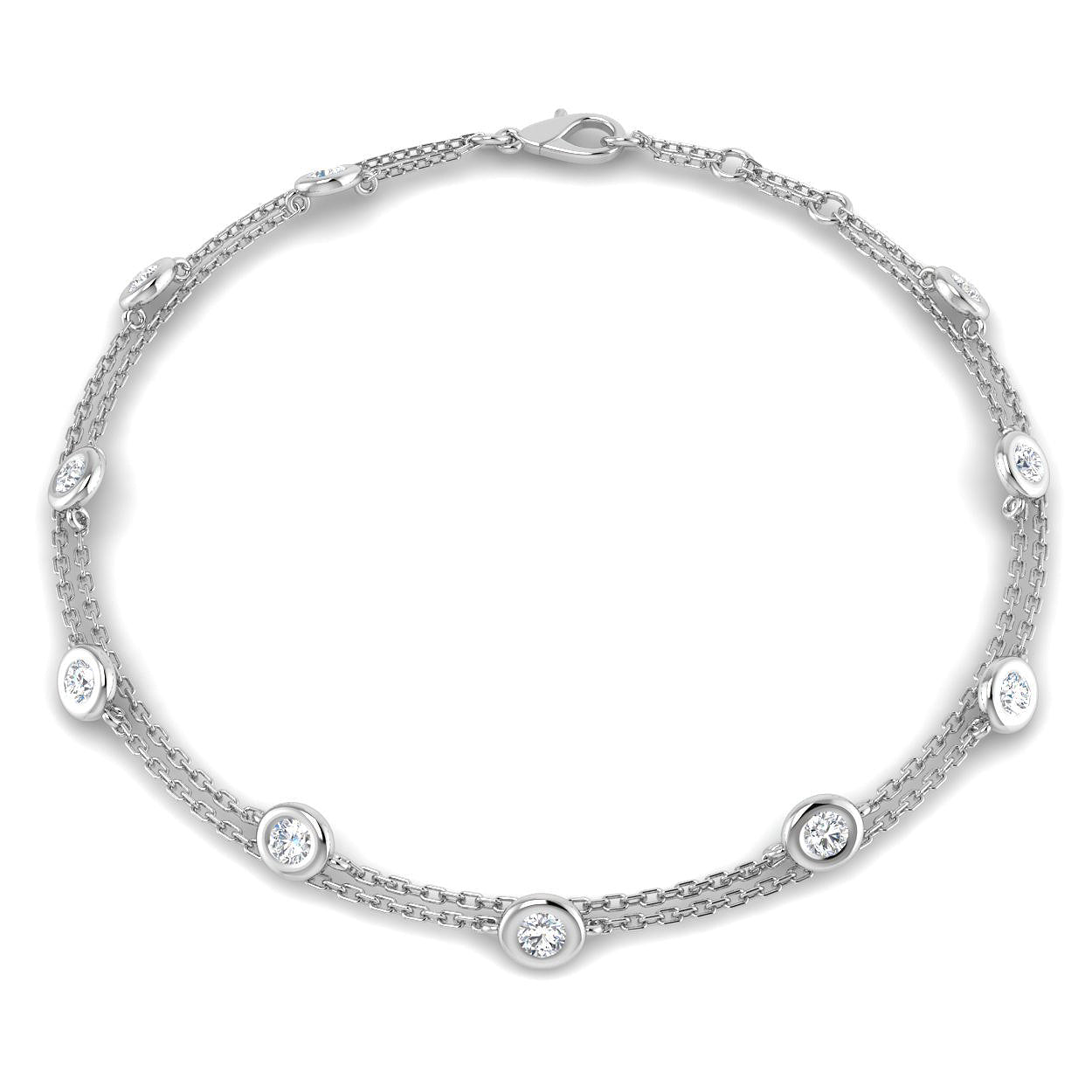 18K Gold Double Row Diamond Station Bracelet