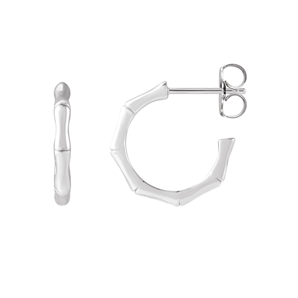 14K Gold 15mm Bamboo Hoop Earring