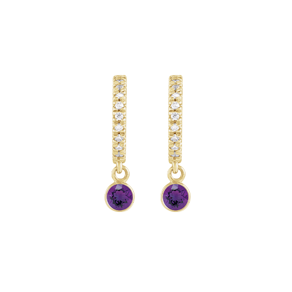 14K Natural Gemstone and Diamond Hoop Earring