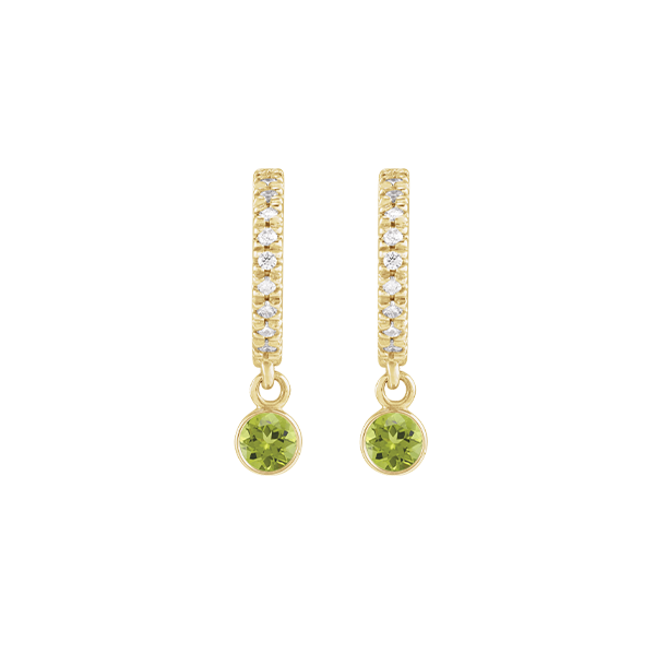 14K Natural Gemstone and Diamond Hoop Earring