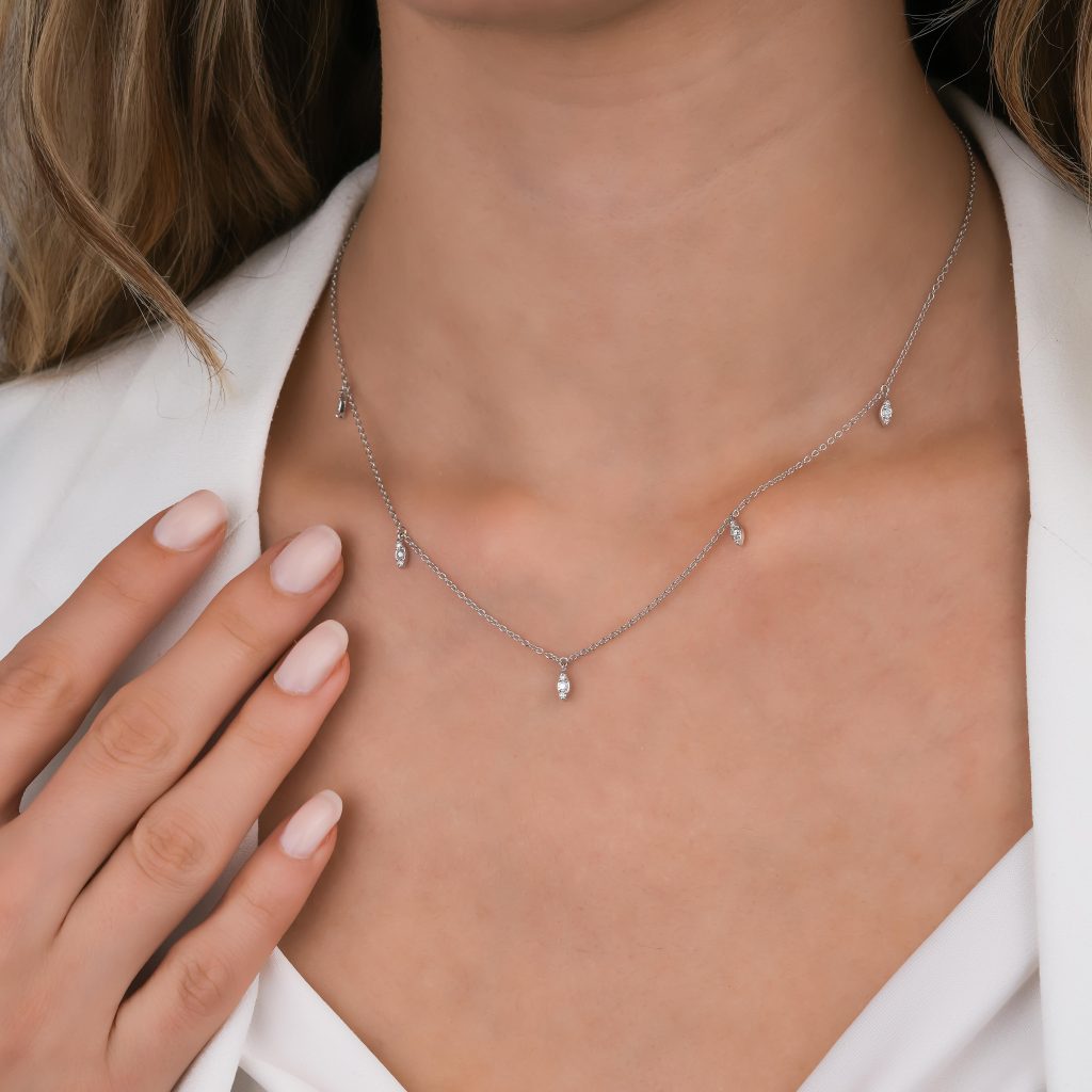 14K Natural Diamond 0.22ct Droplet Charm Necklace