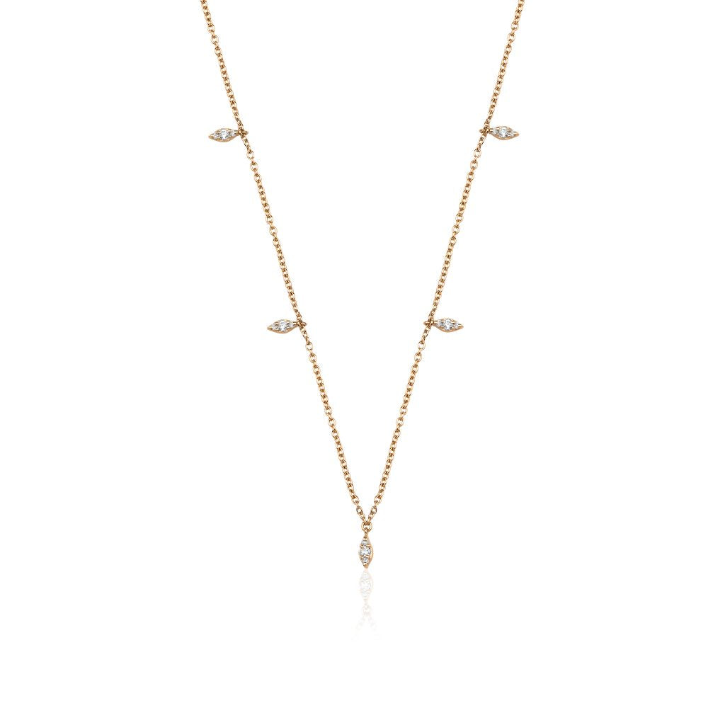 14K Natural Diamond 0.22ct Droplet Charm Necklace