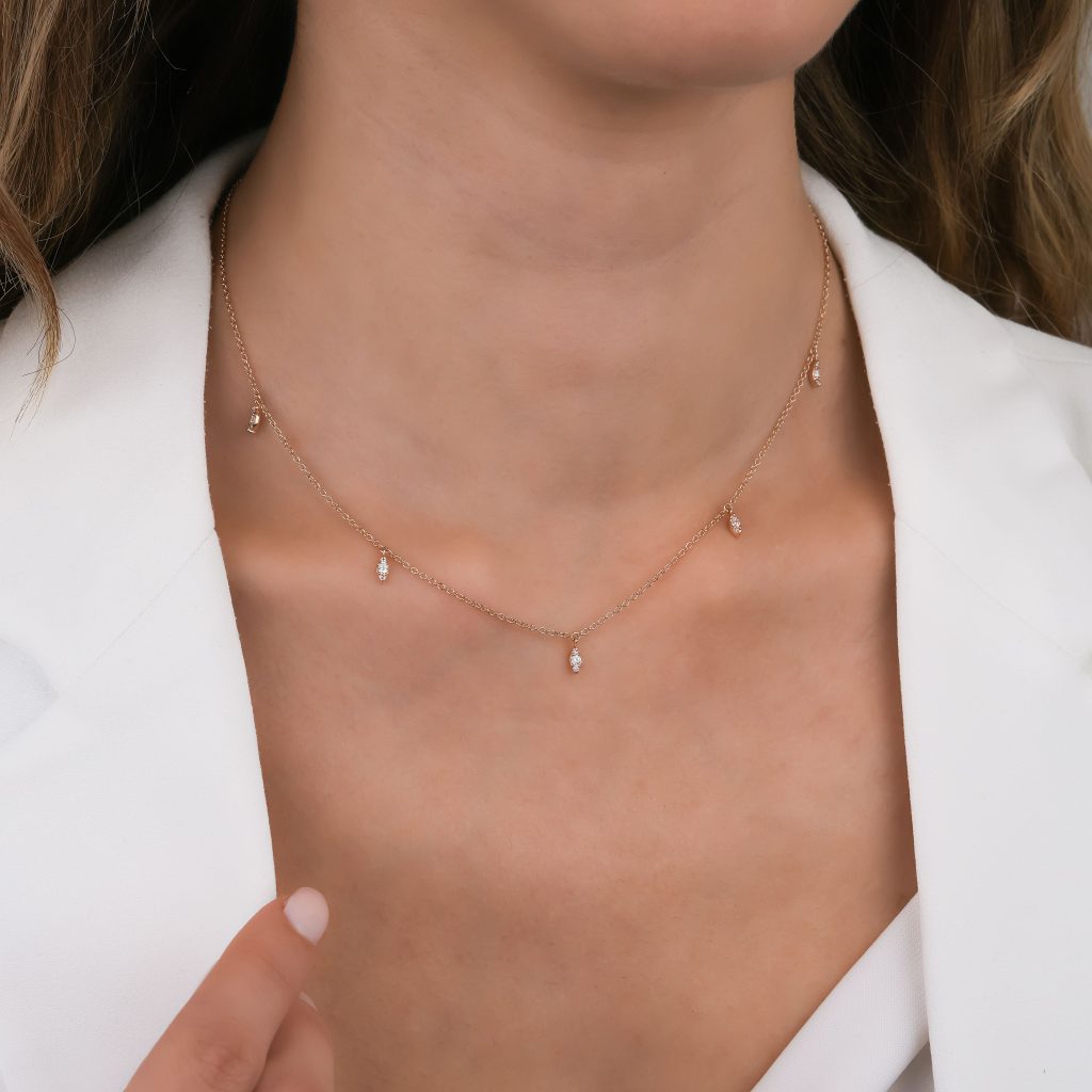 14K Natural Diamond 0.22ct Droplet Charm Necklace