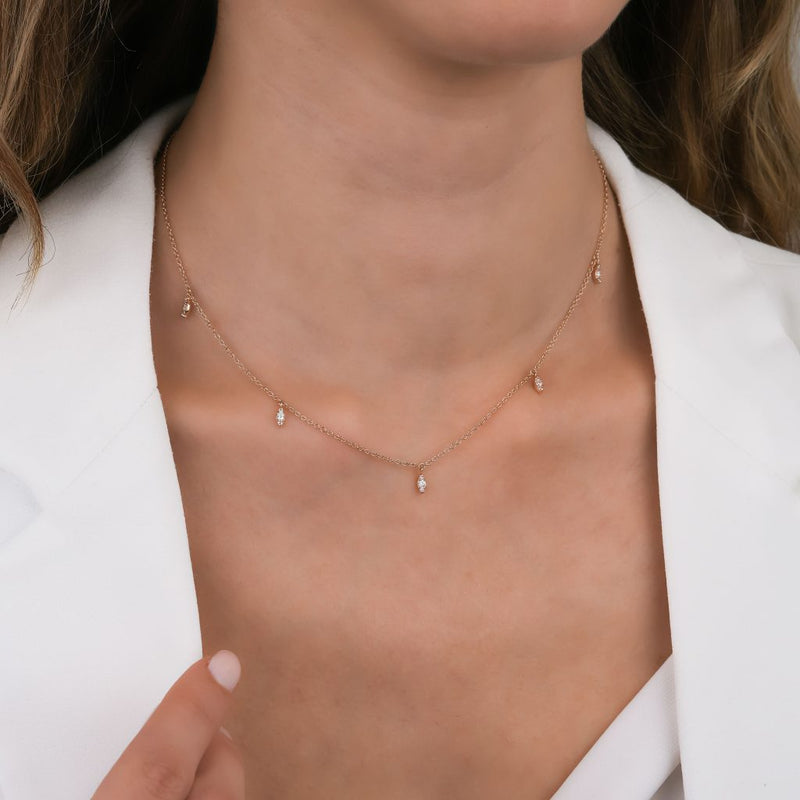 14K Natural Diamond 0.22ct Droplet Charm Necklace