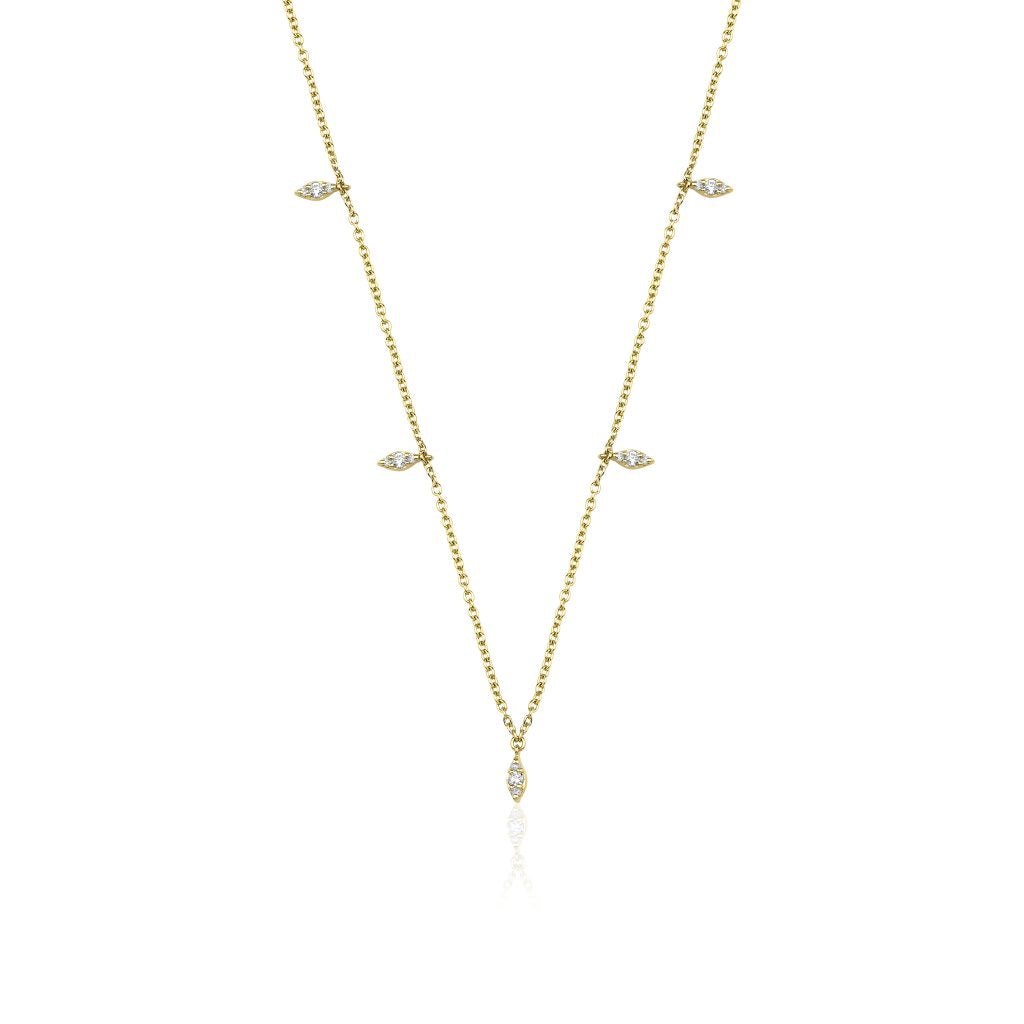 14K Natural Diamond 0.22ct Droplet Charm Necklace