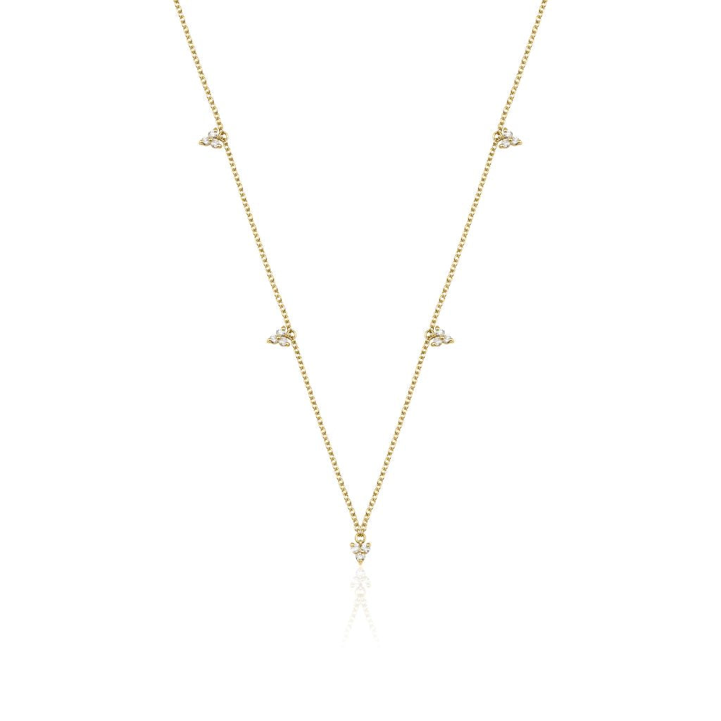 14K Natural Diamond 0.28ct Leaf Station Necklace