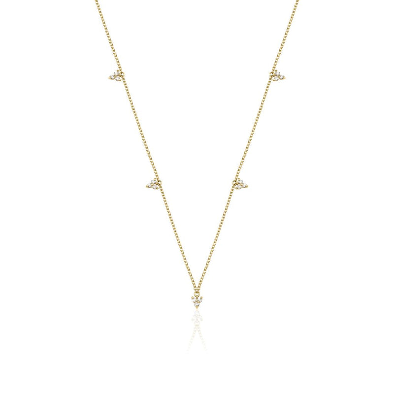 14K Natural Diamond 0.28ct Leaf Station Necklace