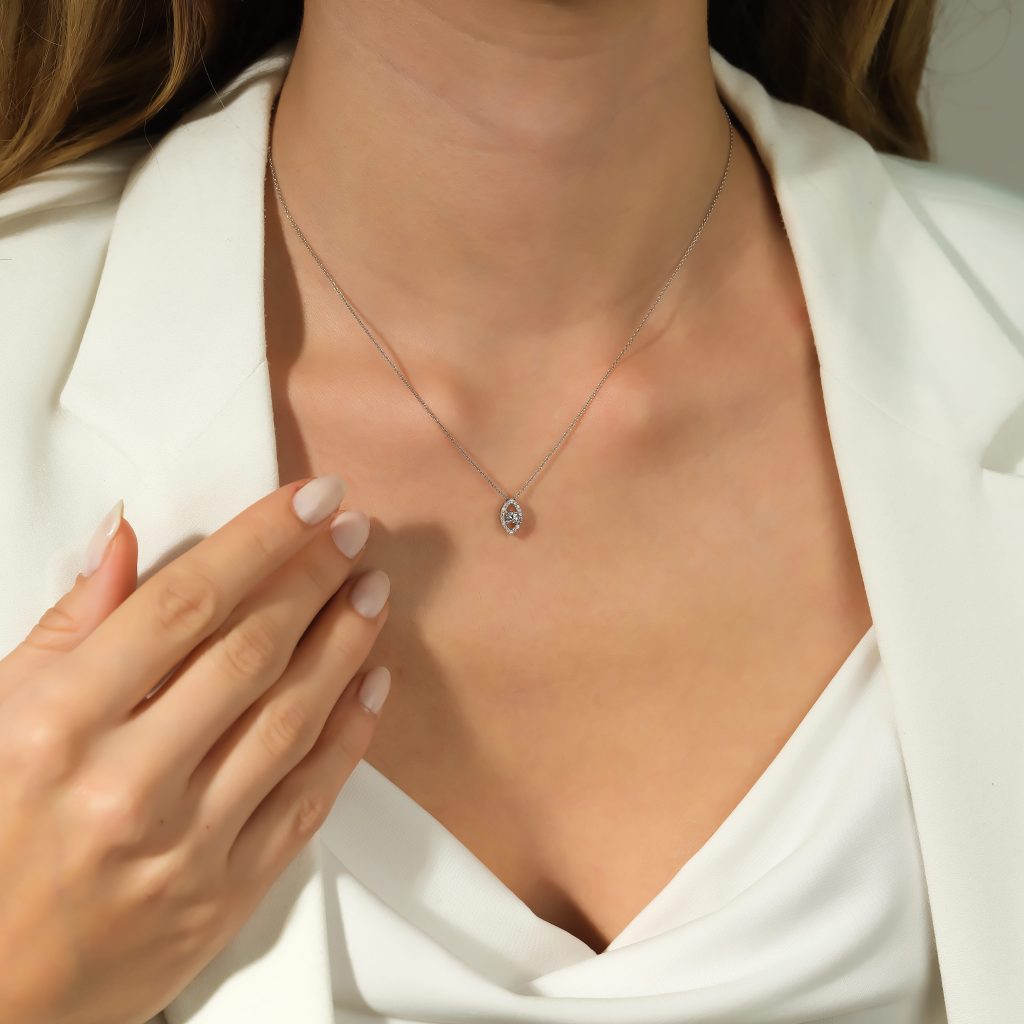 14K Natural Diamond Solitaire in Marquise Shape Halo
