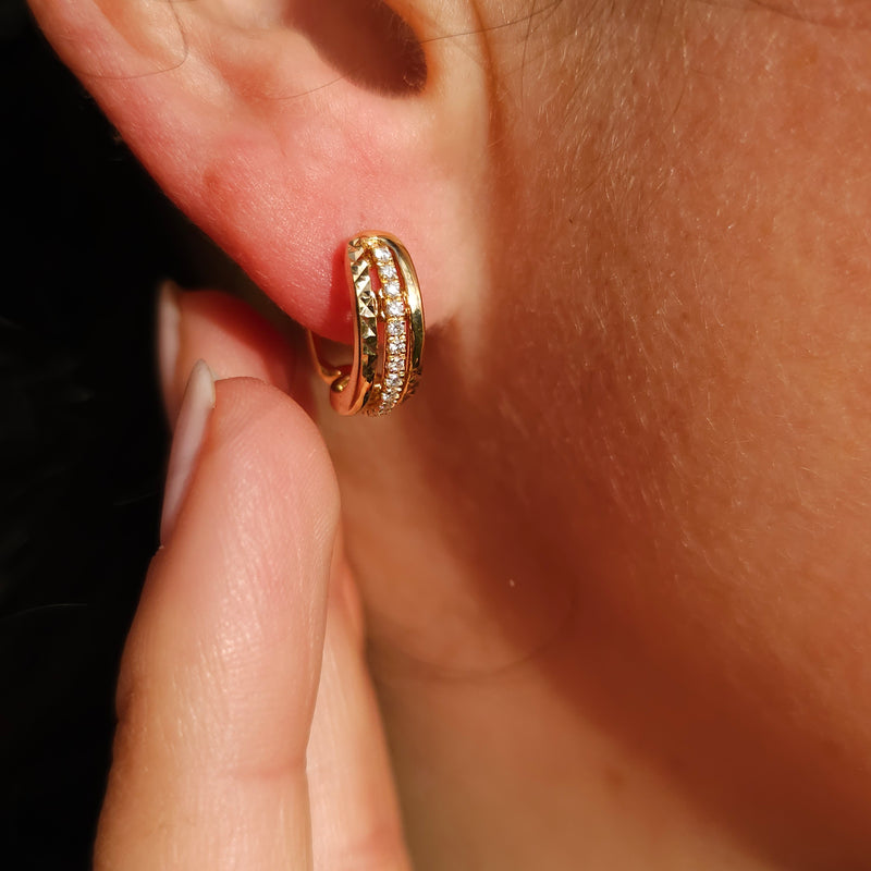 18K Natural Diamond Huggies