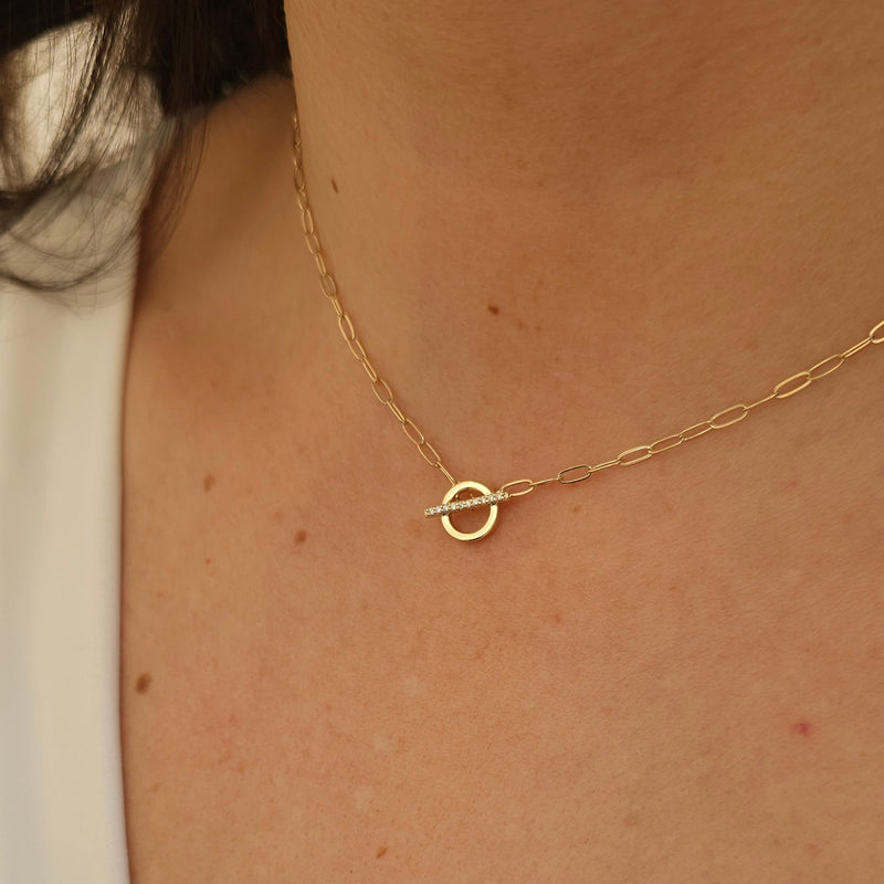 14K Natural Diamond Toggle Necklace