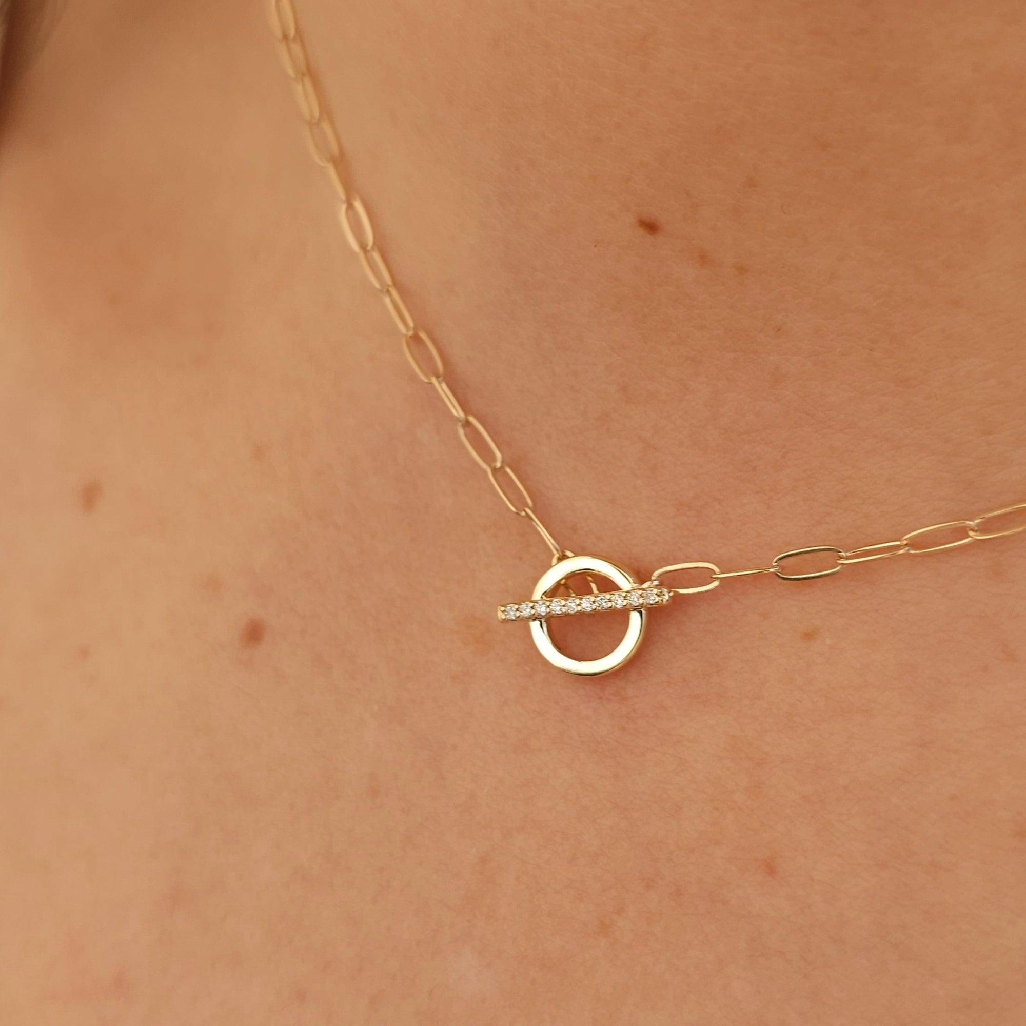 14K Natural Diamond Toggle Necklace