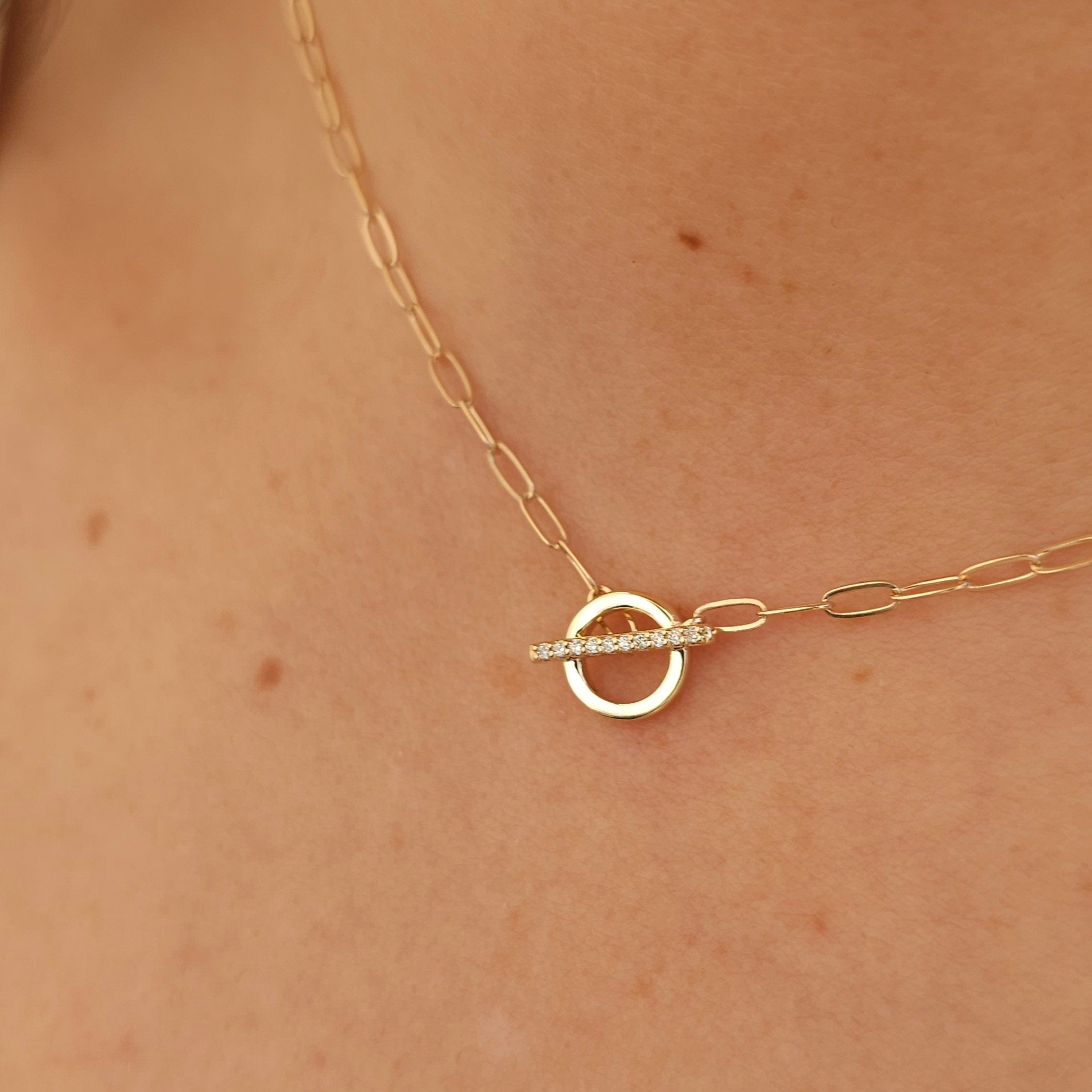 14K Natural Diamond Toggle Necklace