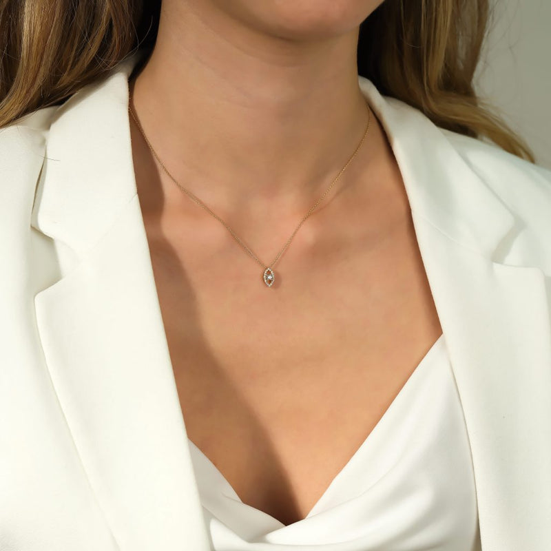 14K Natural Diamond Solitaire in Marquise Shape Halo