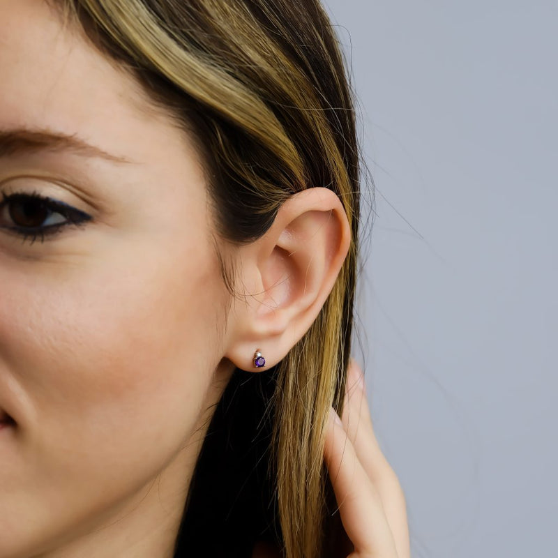 14K Amethyst and Natural Diamond Stud