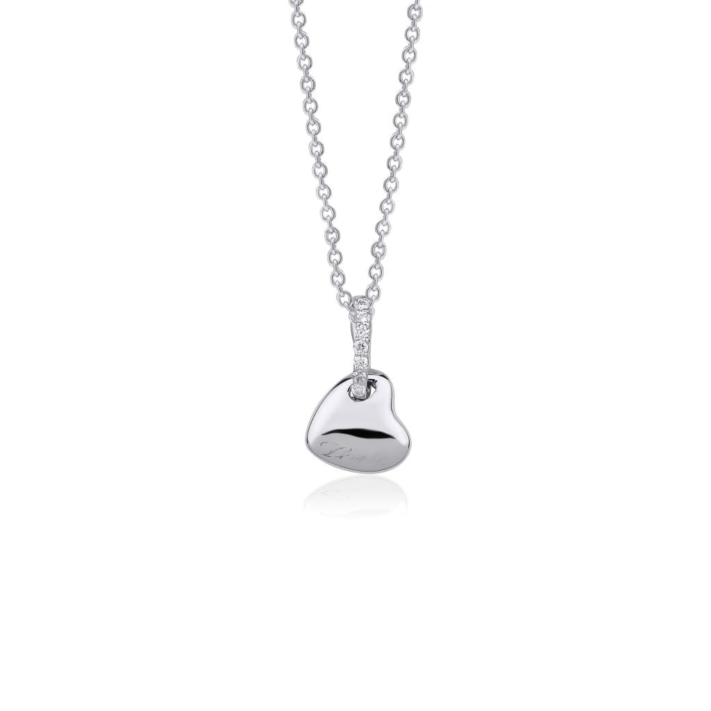 14K Puffy Heart with Diamonds Pendant Necklace