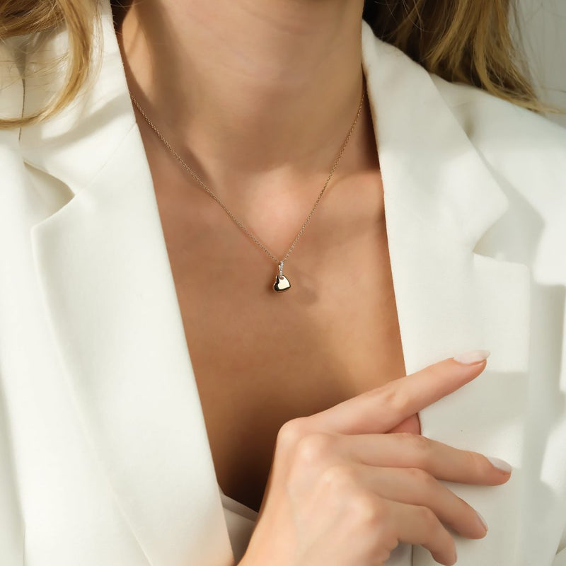 14K Puffy Heart with Diamonds Pendant Necklace