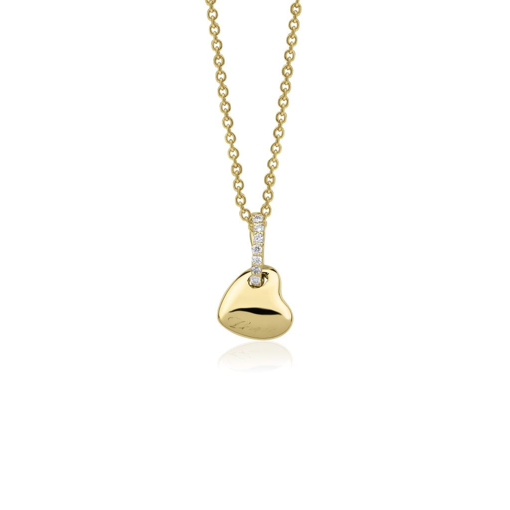 14K Puffy Heart with Diamonds Pendant Necklace
