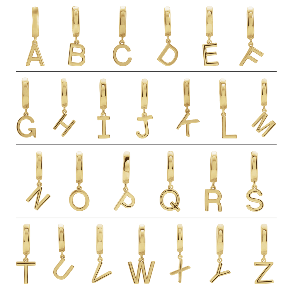 Silver Single Initial Hinged Huggie Earrings