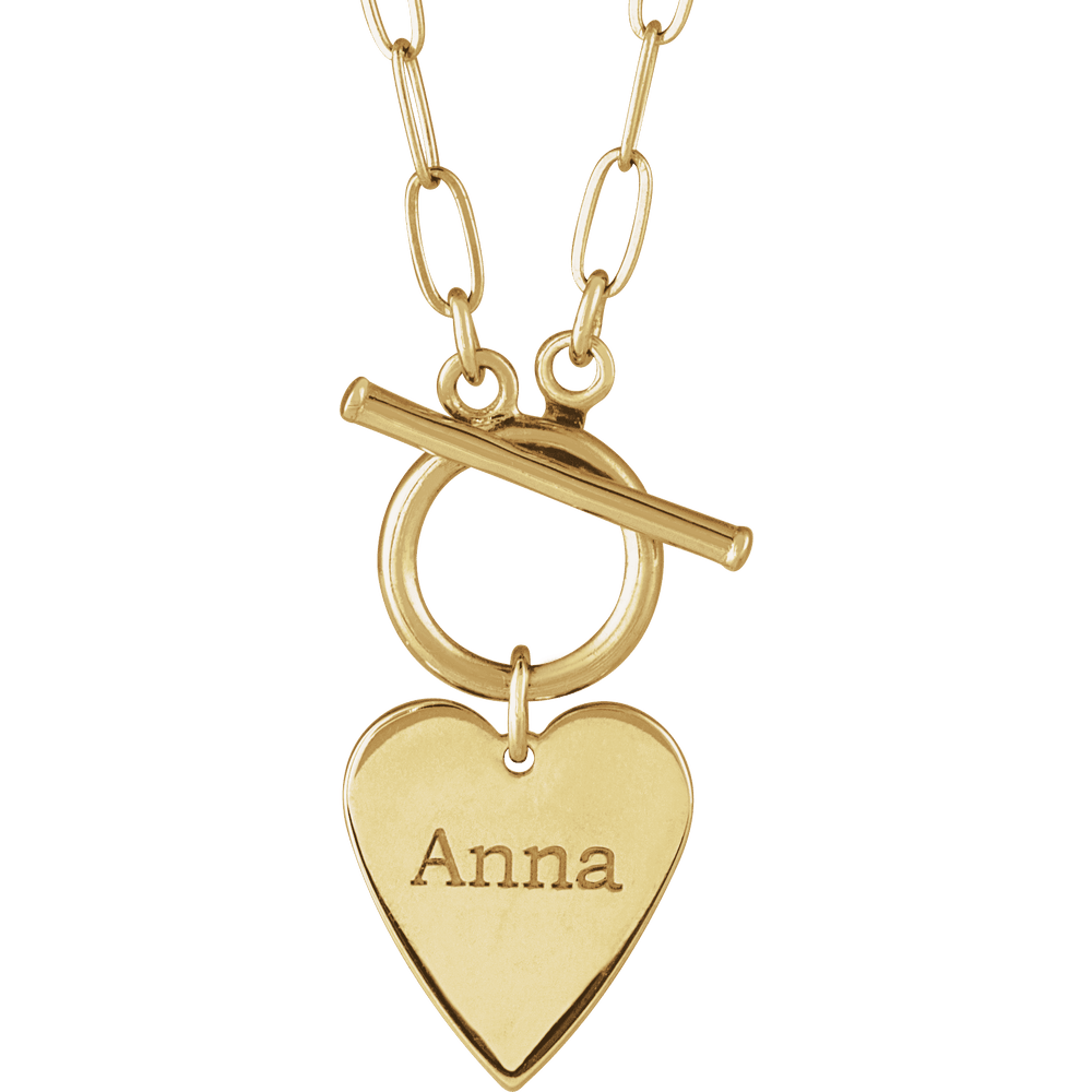 14K Engravable Heart Toggle Necklace
