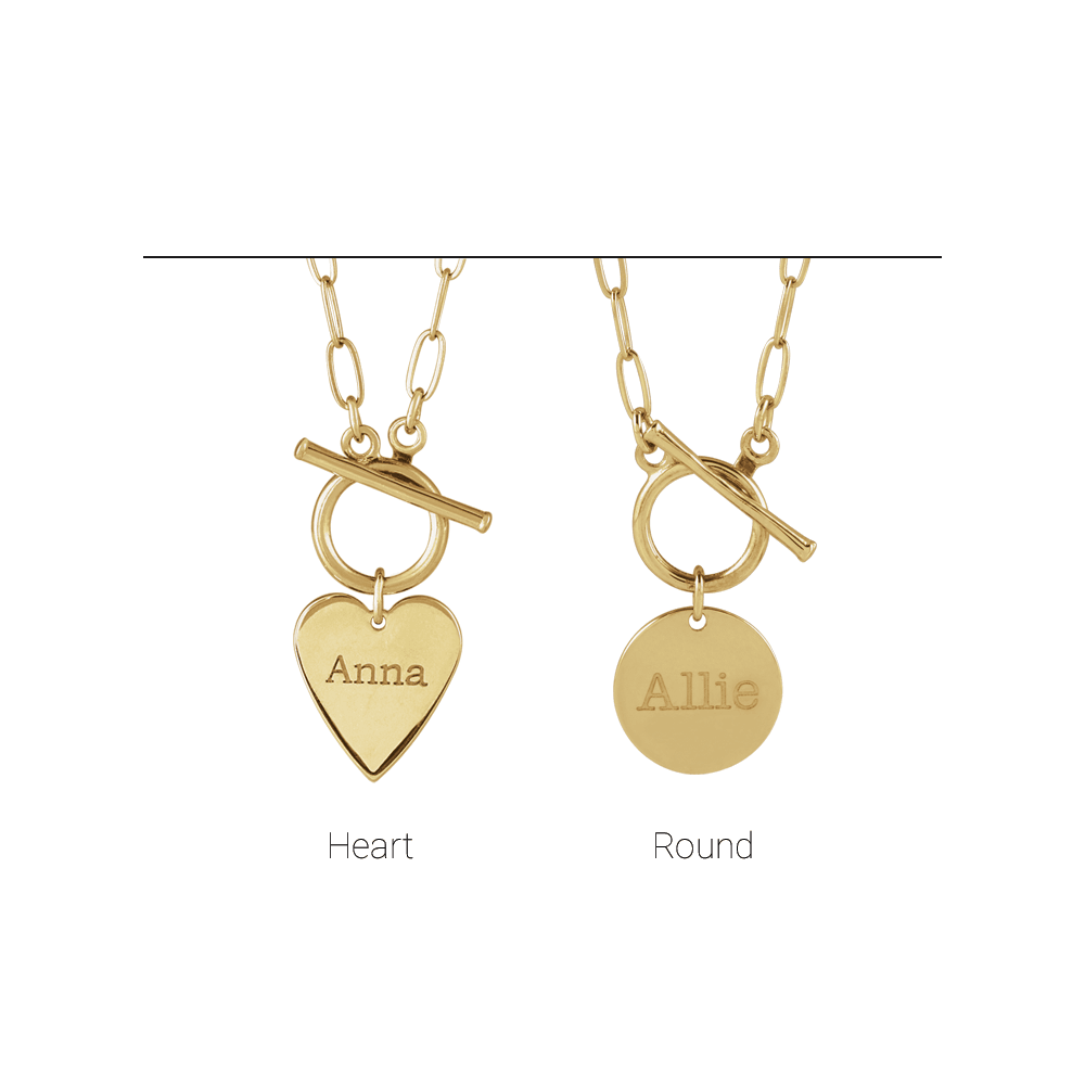 14K Engravable Heart Toggle Necklace