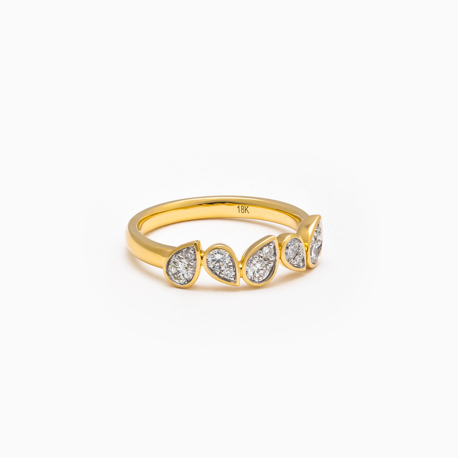 18K Gold and Natural Diamond Drop of Light Ring