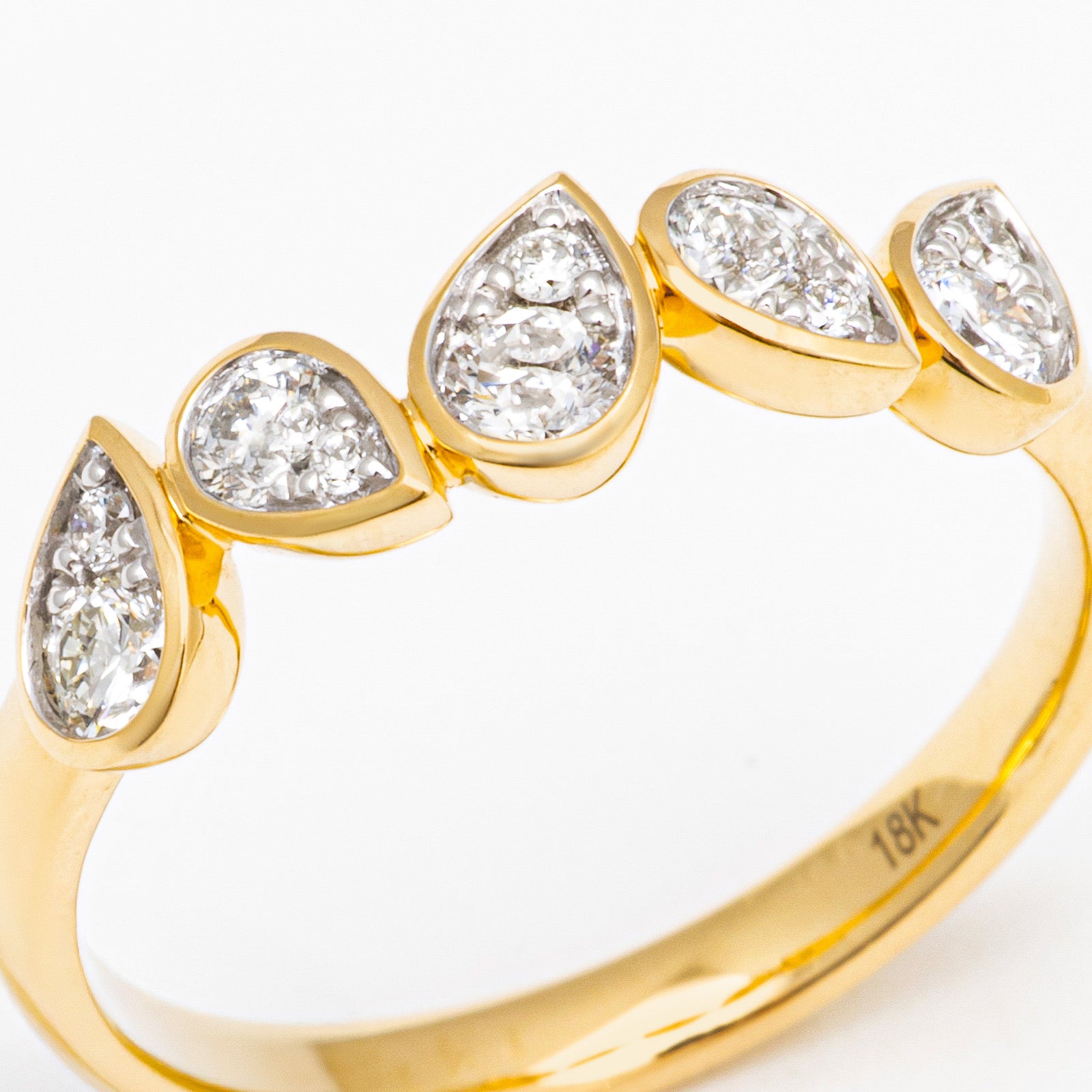 18K Gold and Natural Diamond Drop of Light Ring
