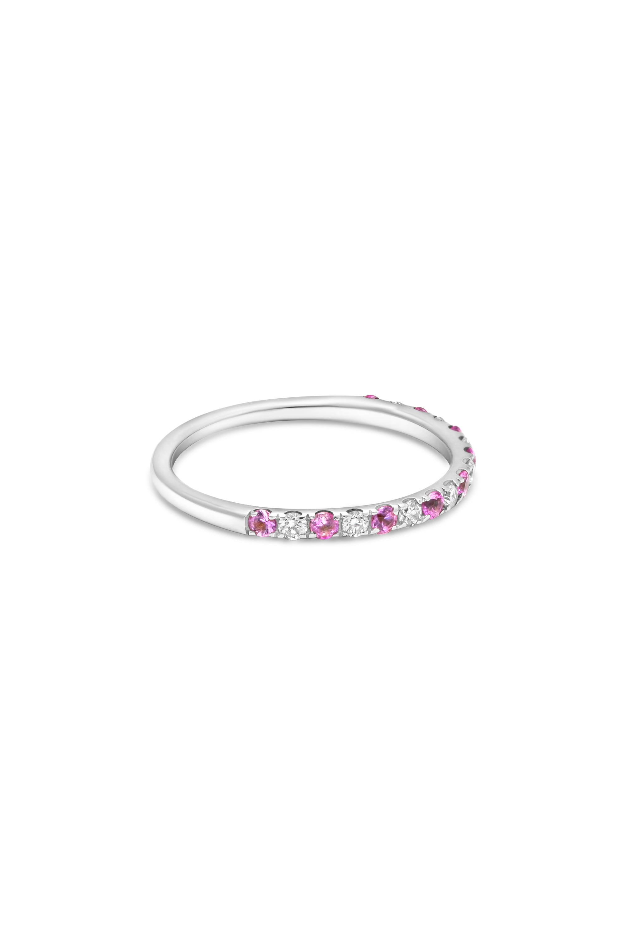 18K Half Eternity Diamonds and Pink Sapphire Ring