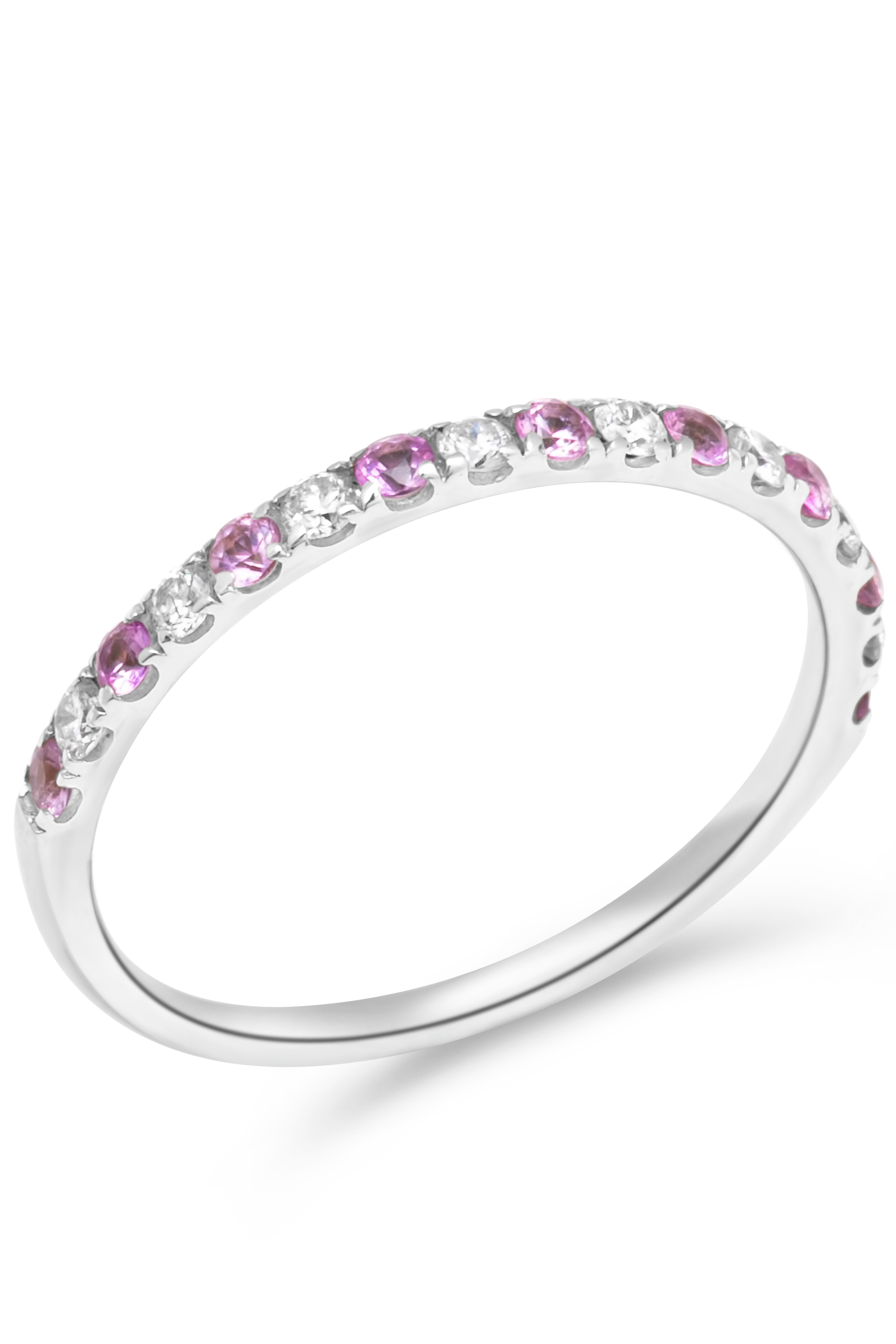 18K Half Eternity Diamonds and Pink Sapphire Ring