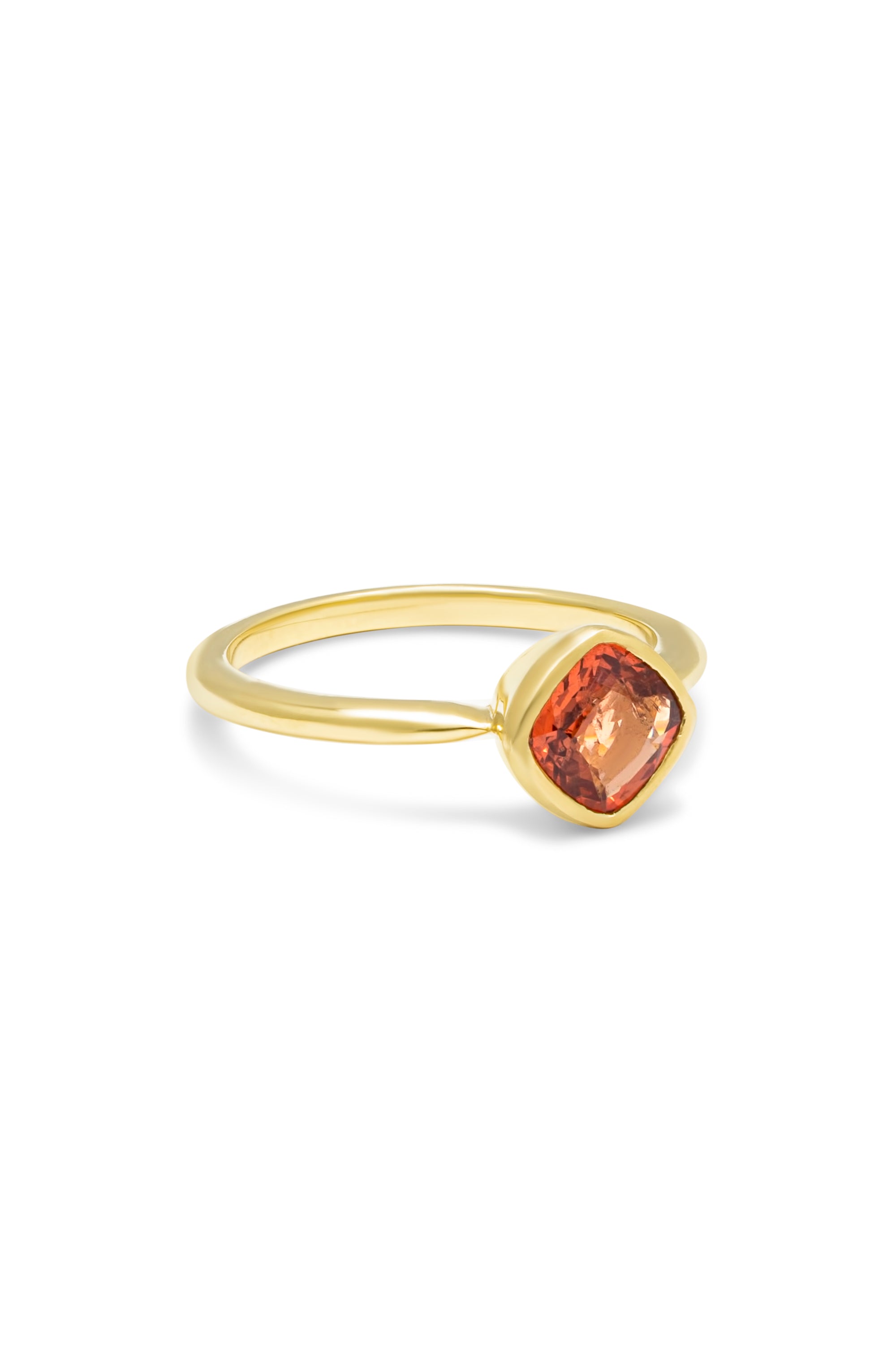 14K Gold 1.25ct Orange Mandarin Spinel Cushion Ring
