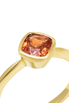 14K Gold 1.25ct Orange Mandarin Spinel Cushion Ring