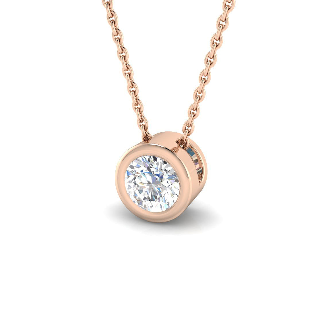 18K Bezel Set Round Diamond Solitaire Necklace