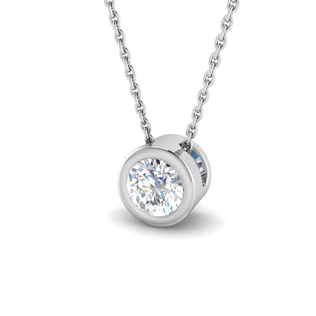 18K Bezel Set Round Diamond Solitaire Necklace