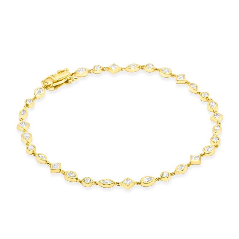 18K Natural Diamond Multi Shape Bezel Set Bracelet