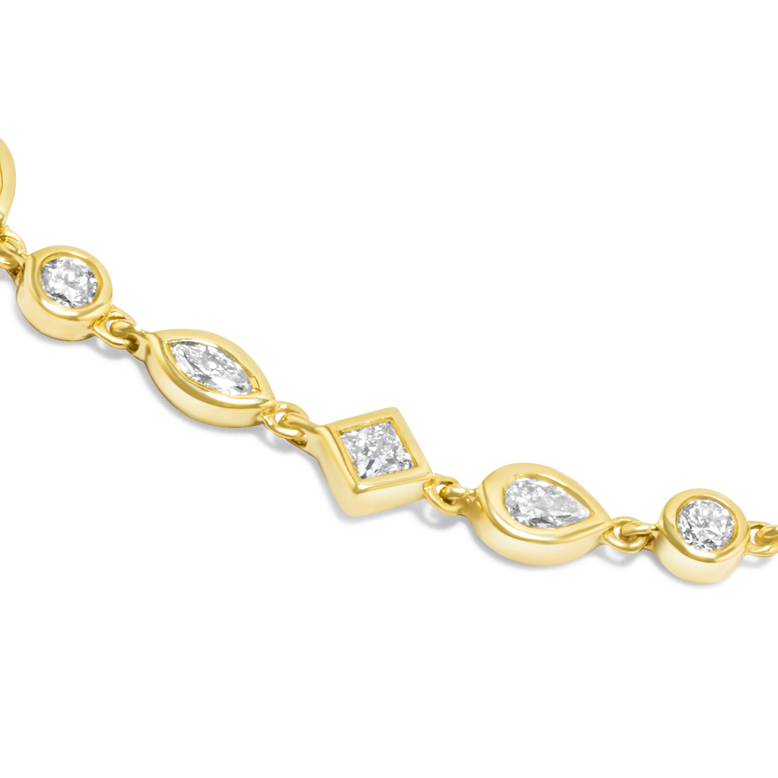 18K Natural Diamond Multi Shape Bezel Set Bracelet