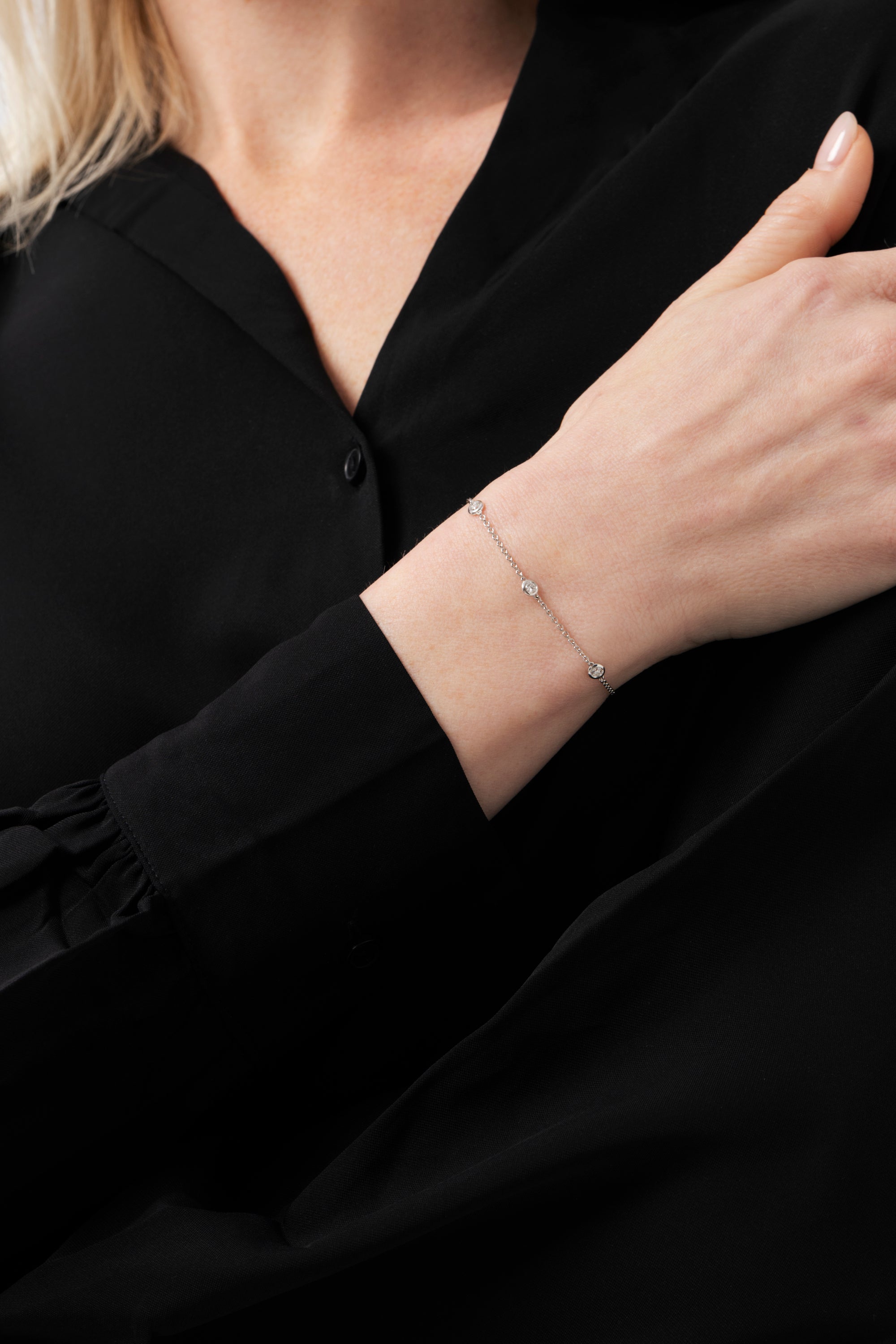 18K Gold and Natural Diamond Station Bracelet