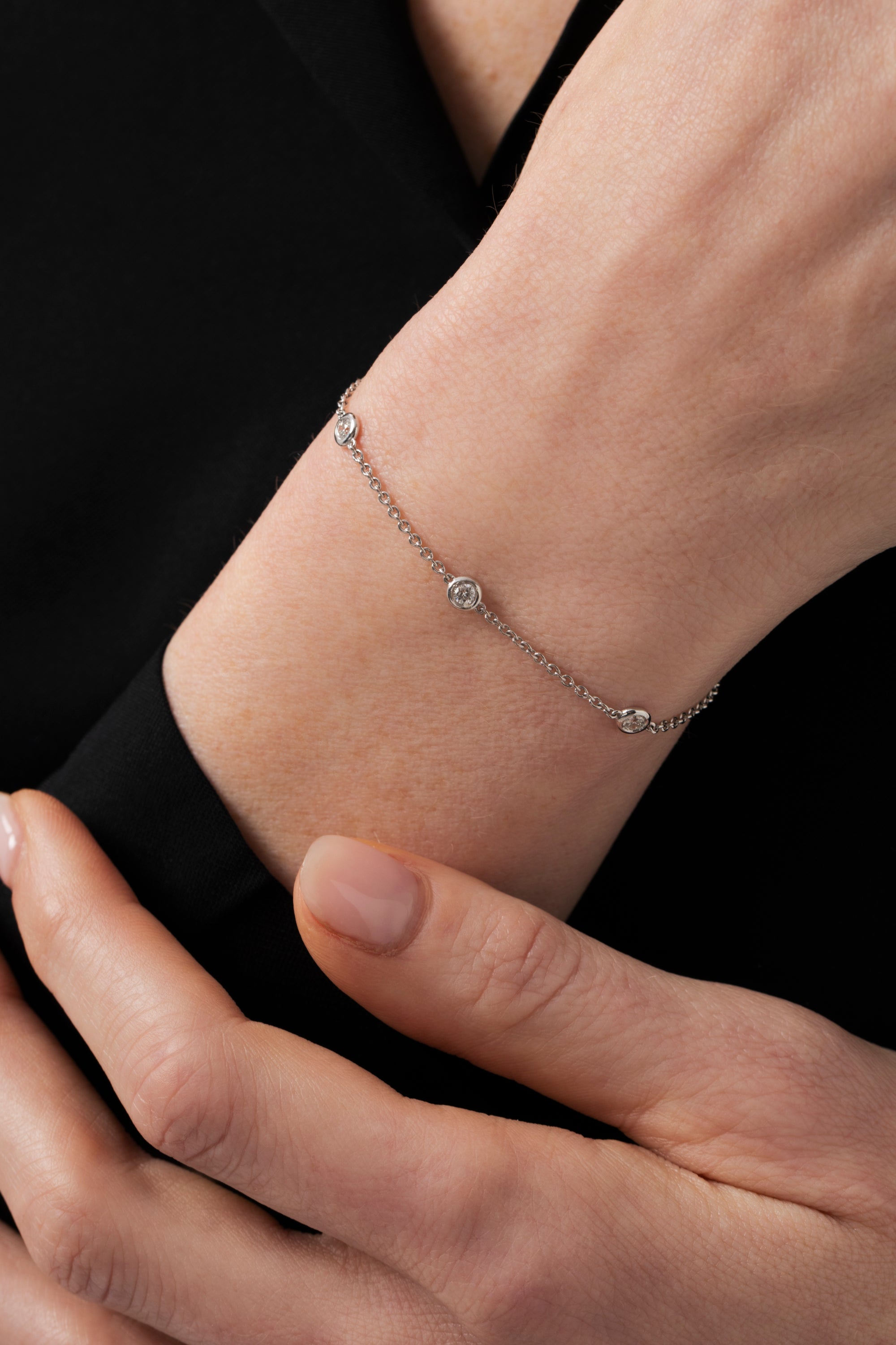 18K Gold and Natural Diamond Station Bracelet