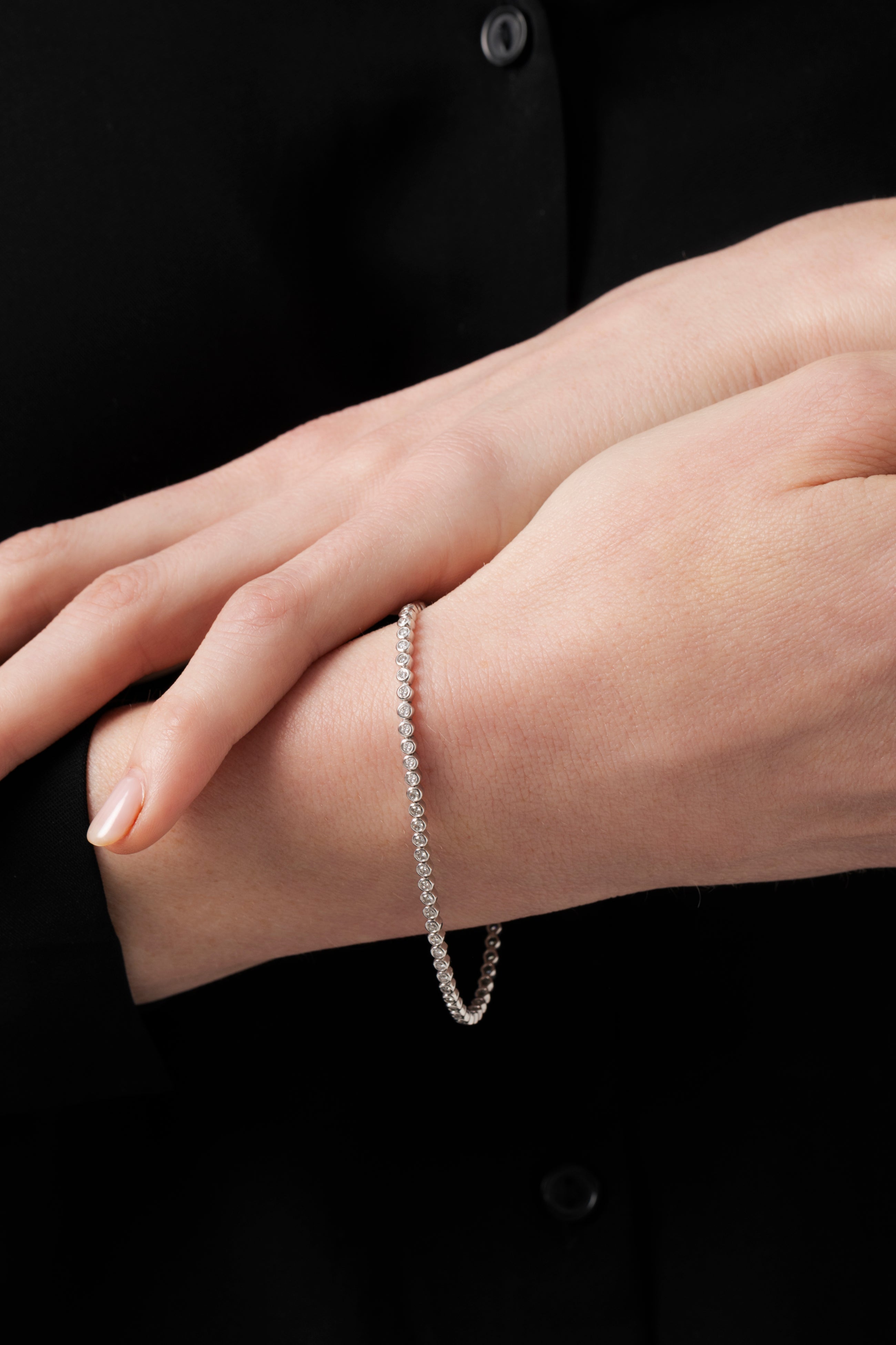 18K Natural Diamond Micro Bezel Set Tennis Bracelet