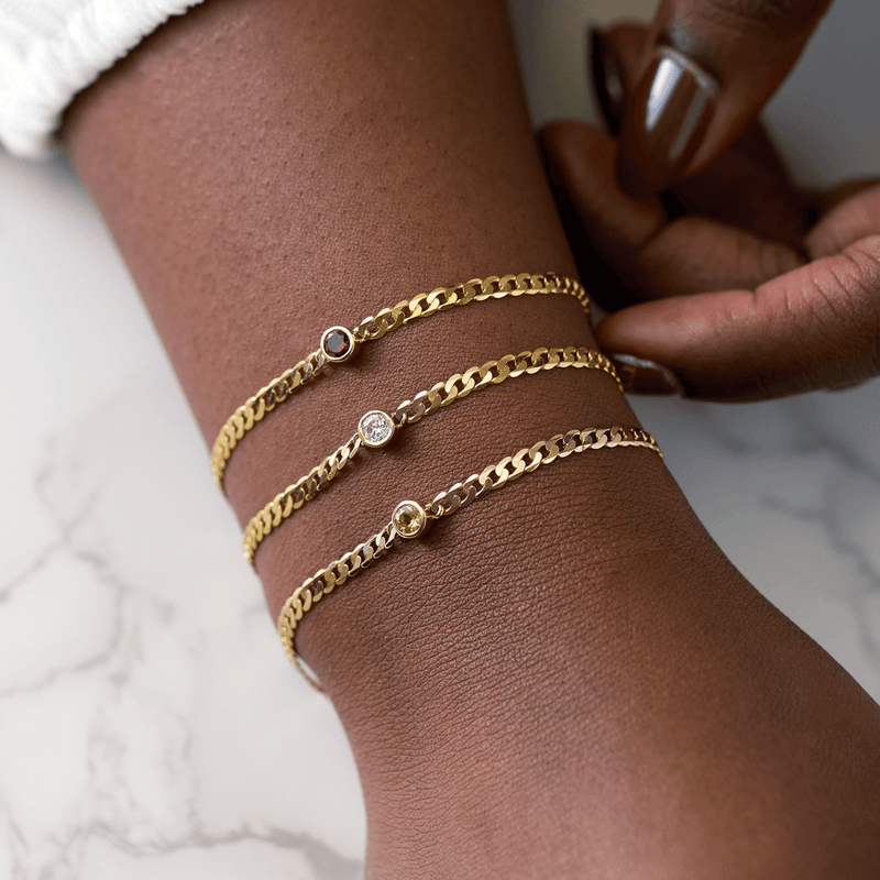 14K Natural Gemstone Link Bracelet