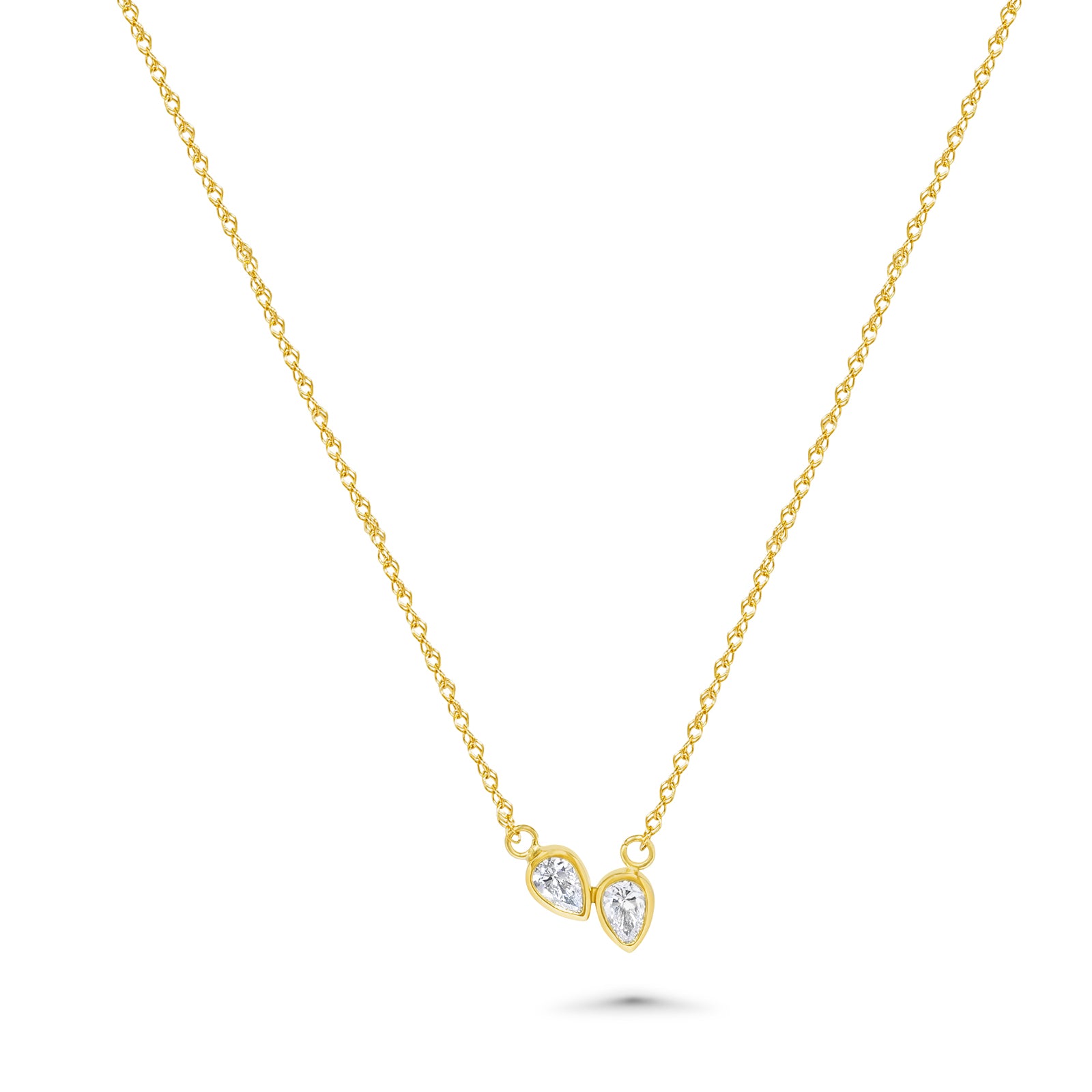 18K Bezel Set Couple Pear Diamond Necklace
