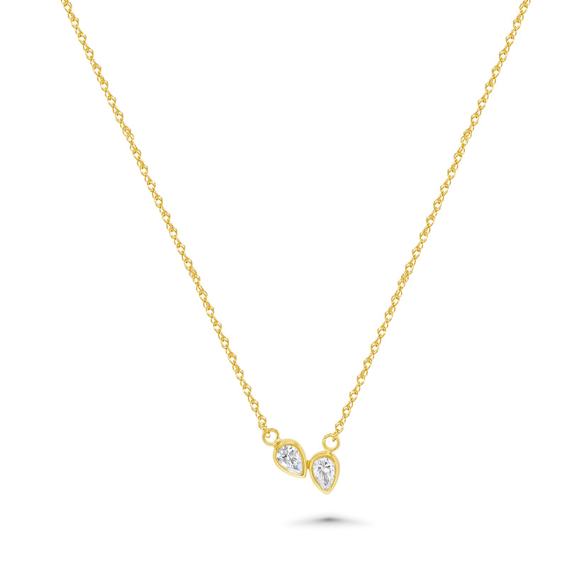 18K Bezel Set Couple Pear Diamond Necklace