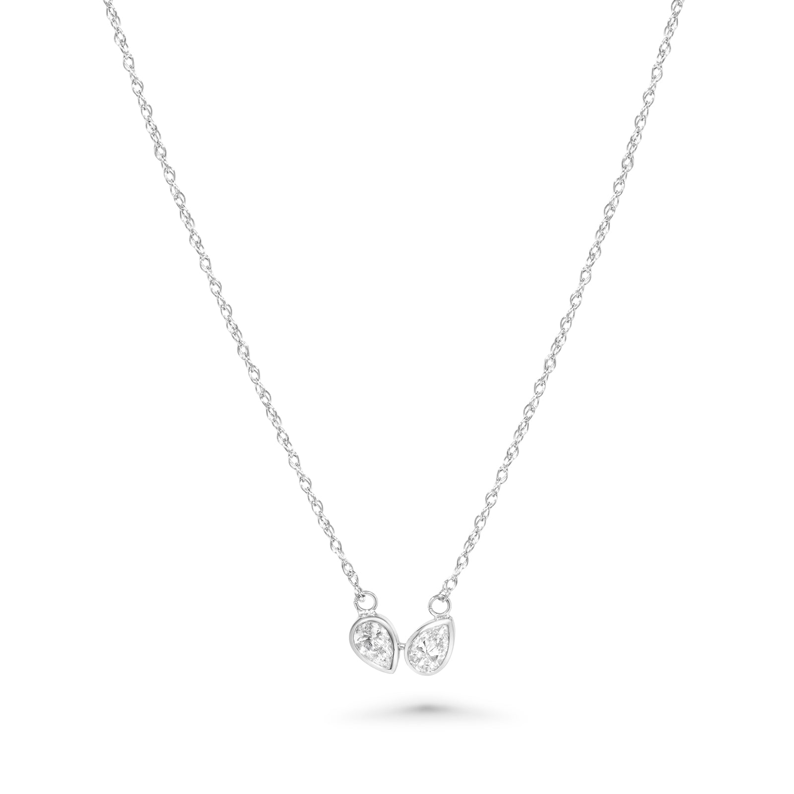 18K Bezel Set Together Pear Diamonds Necklace