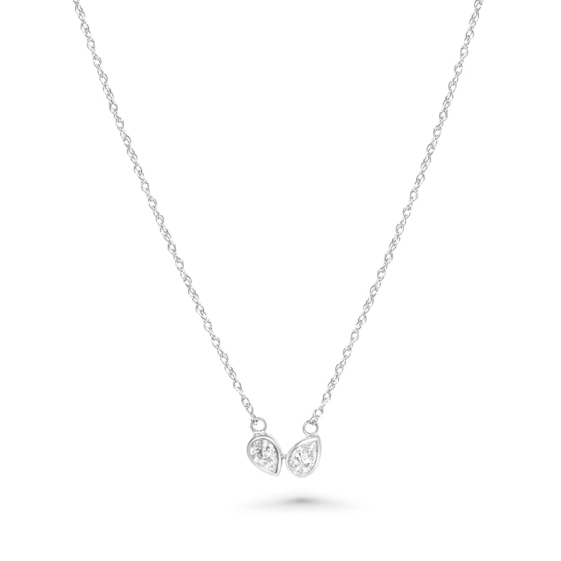 18K Bezel Set Together Pear Diamonds Necklace