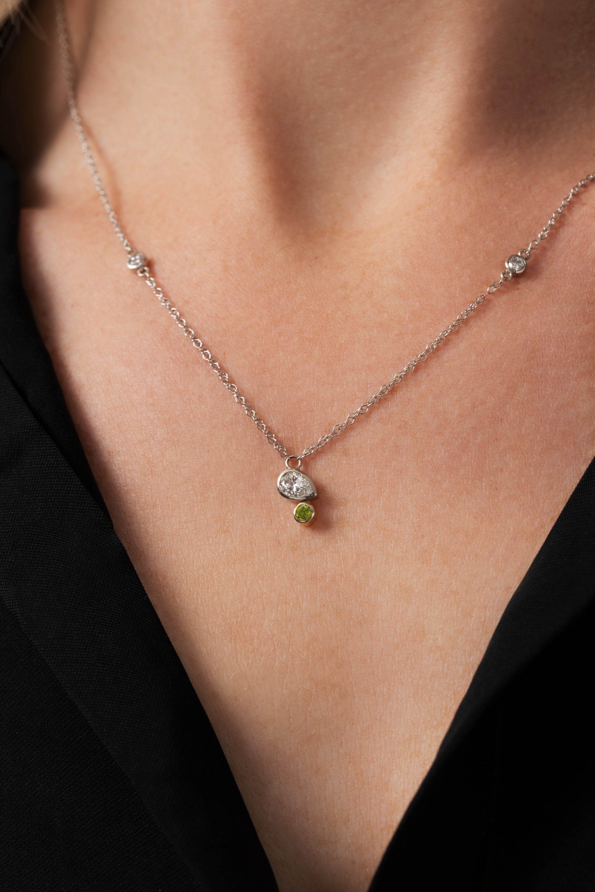 18K Pear Diamond and Gemstone Necklace