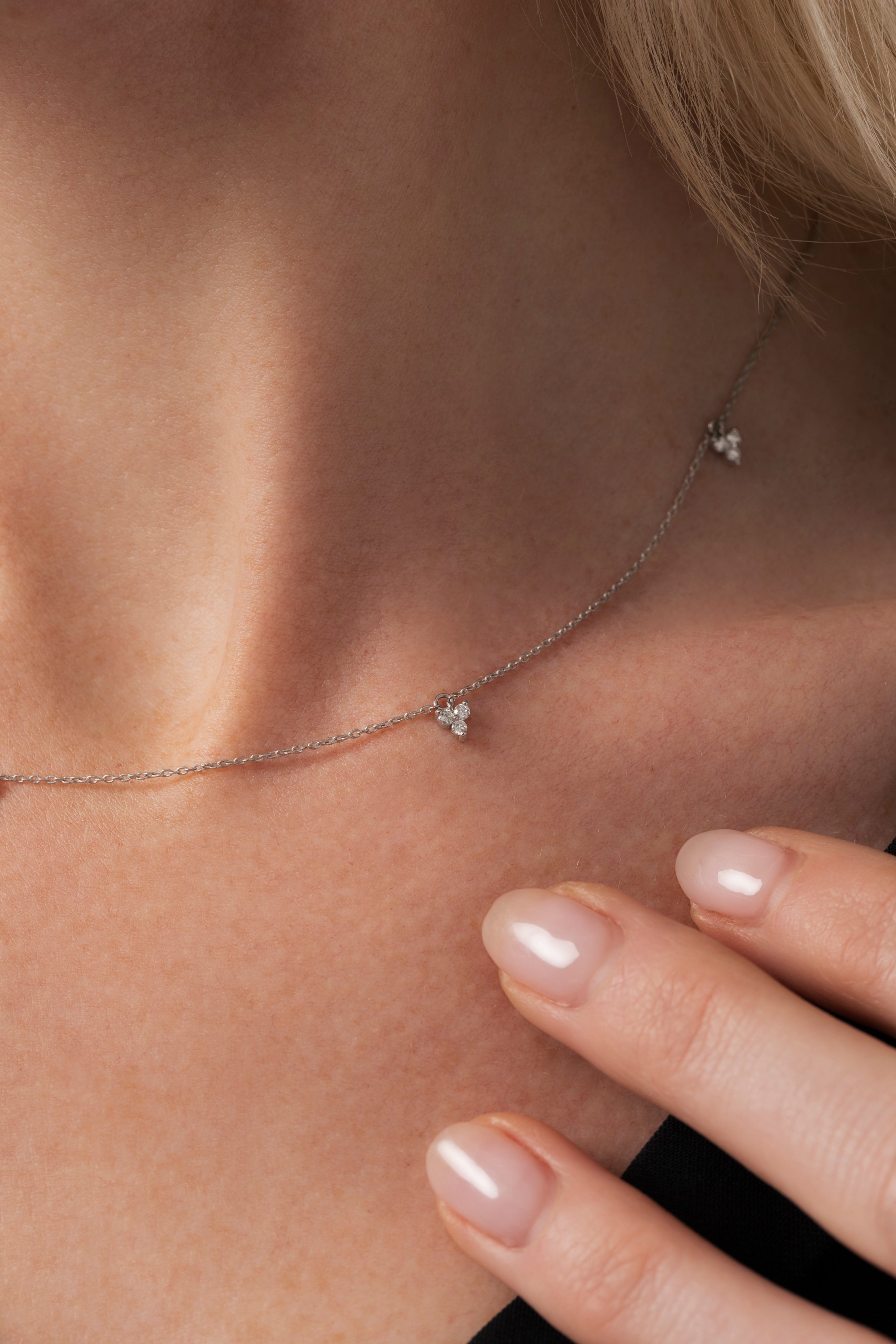 14K Natural Diamond 0.28ct Leaf Station Necklace