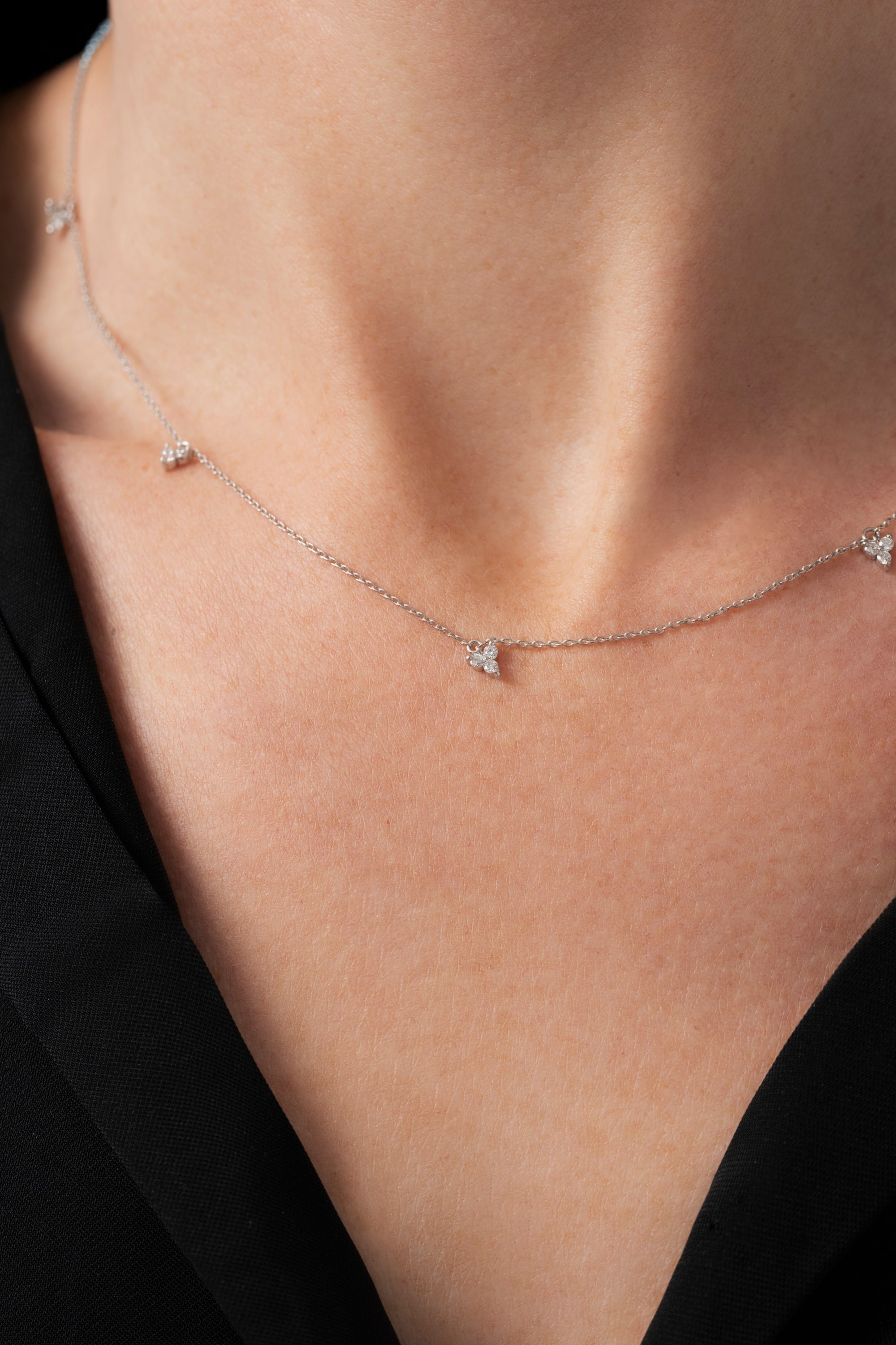 14K Natural Diamond 0.28ct Leaf Station Necklace