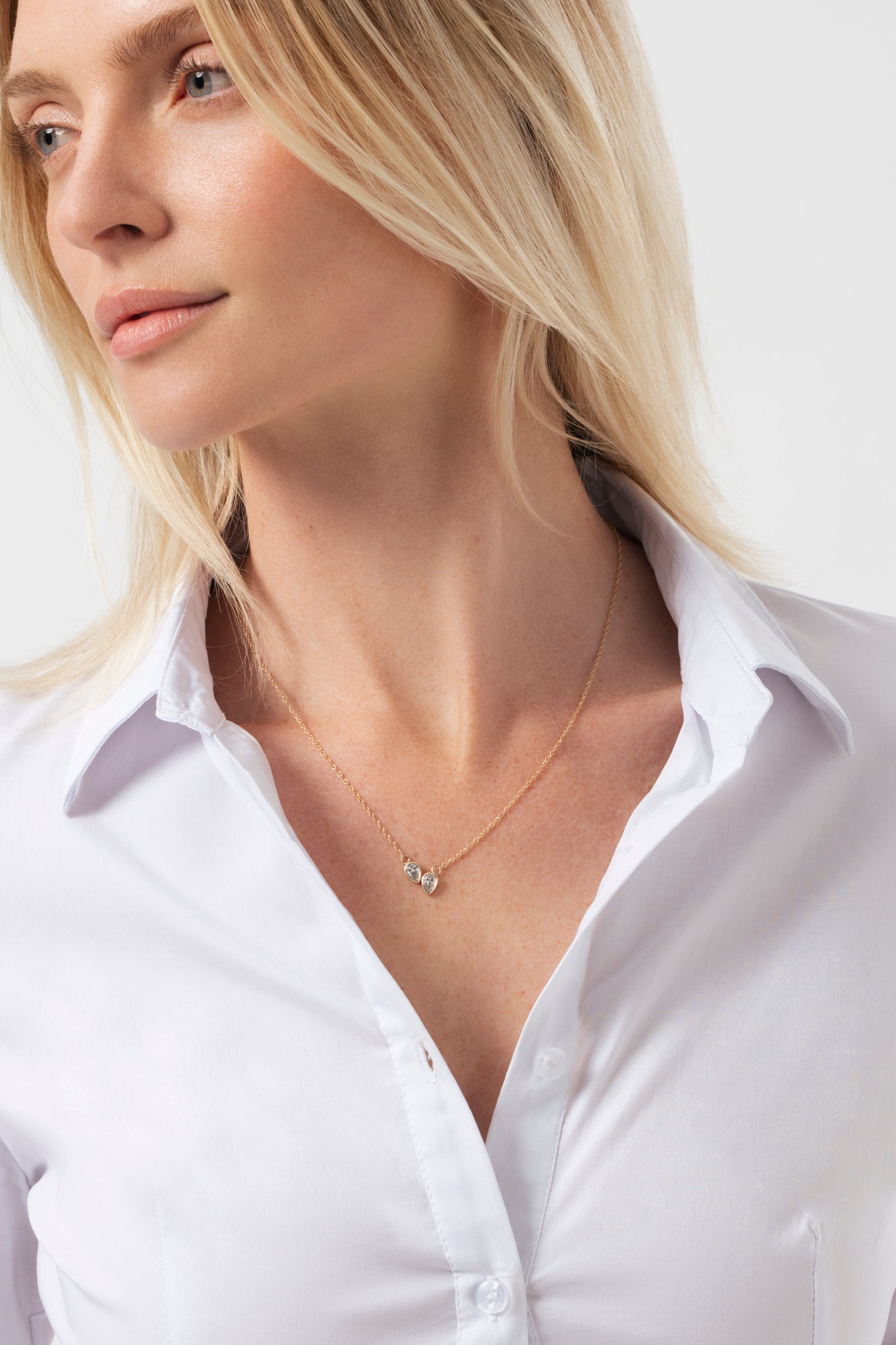 18K Bezel Set Couple Pear Diamond Necklace
