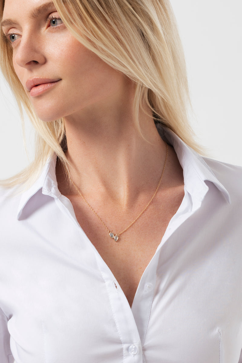 18K Bezel Set Couple Pear Diamond Necklace
