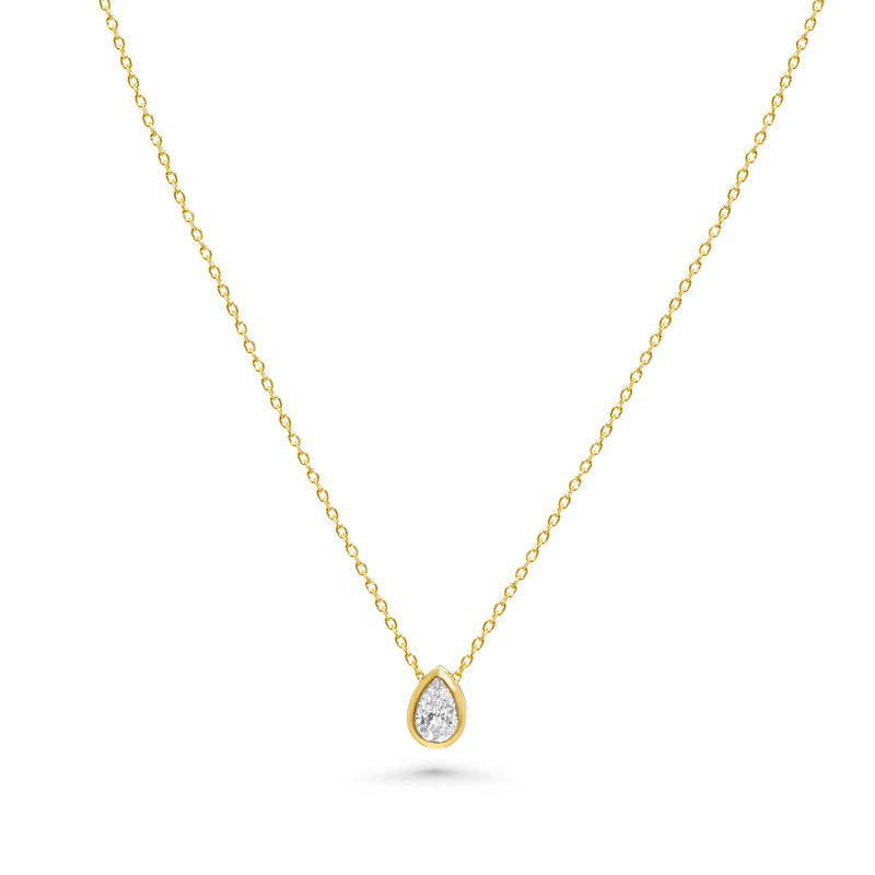 18K Bezel Set Pear Diamond Solitaire Necklace